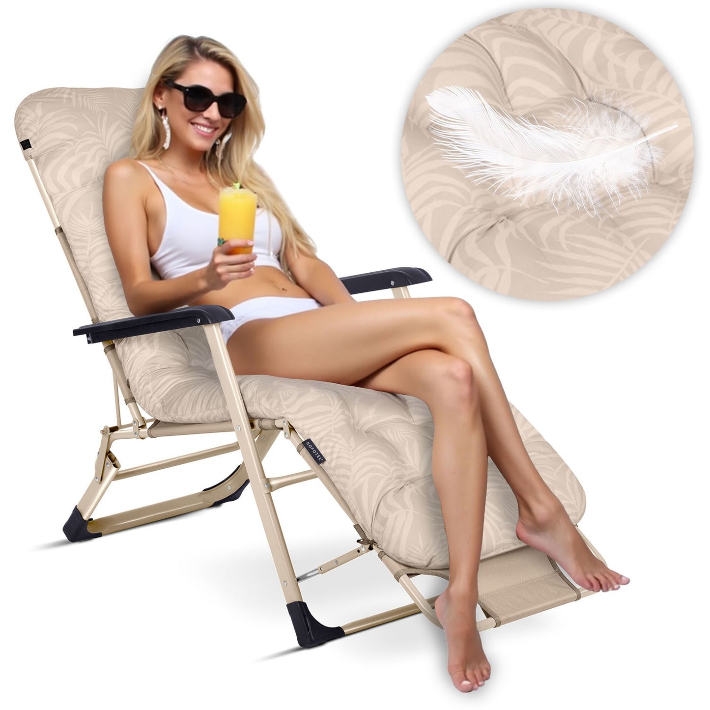 Folding garden lounger with cushion Sofotel ChillWell set of 2 beige