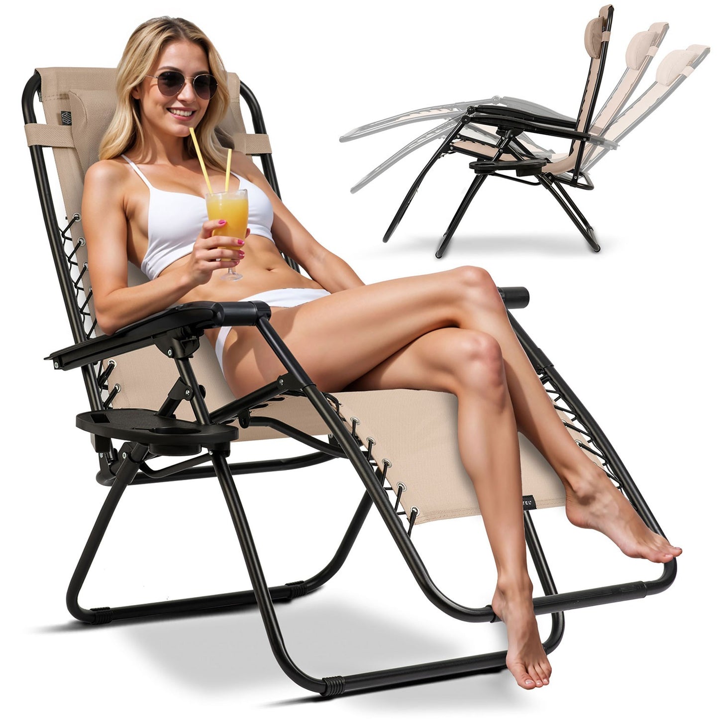 Folding garden lounger with cushion Sofotel ChillWell set of 2 beige