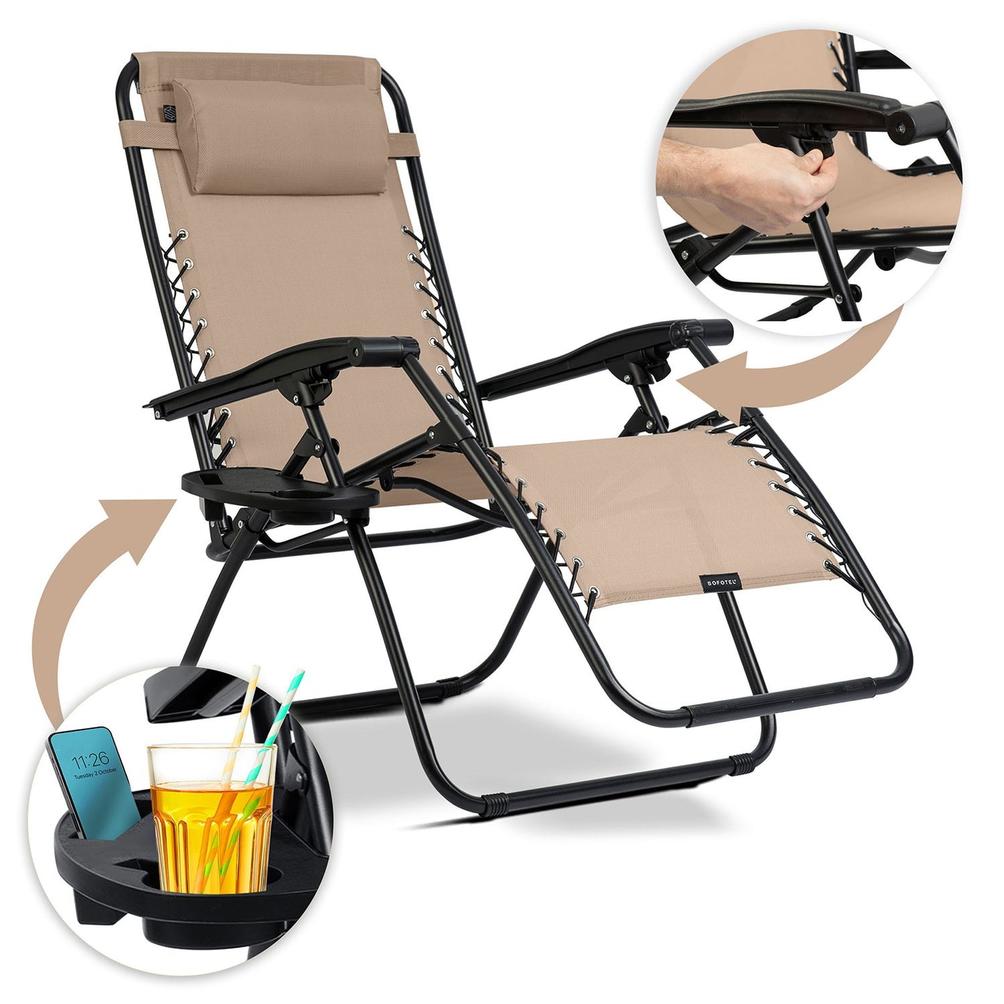 Folding garden lounger with cushion Sofotel ChillWell set of 2 beige