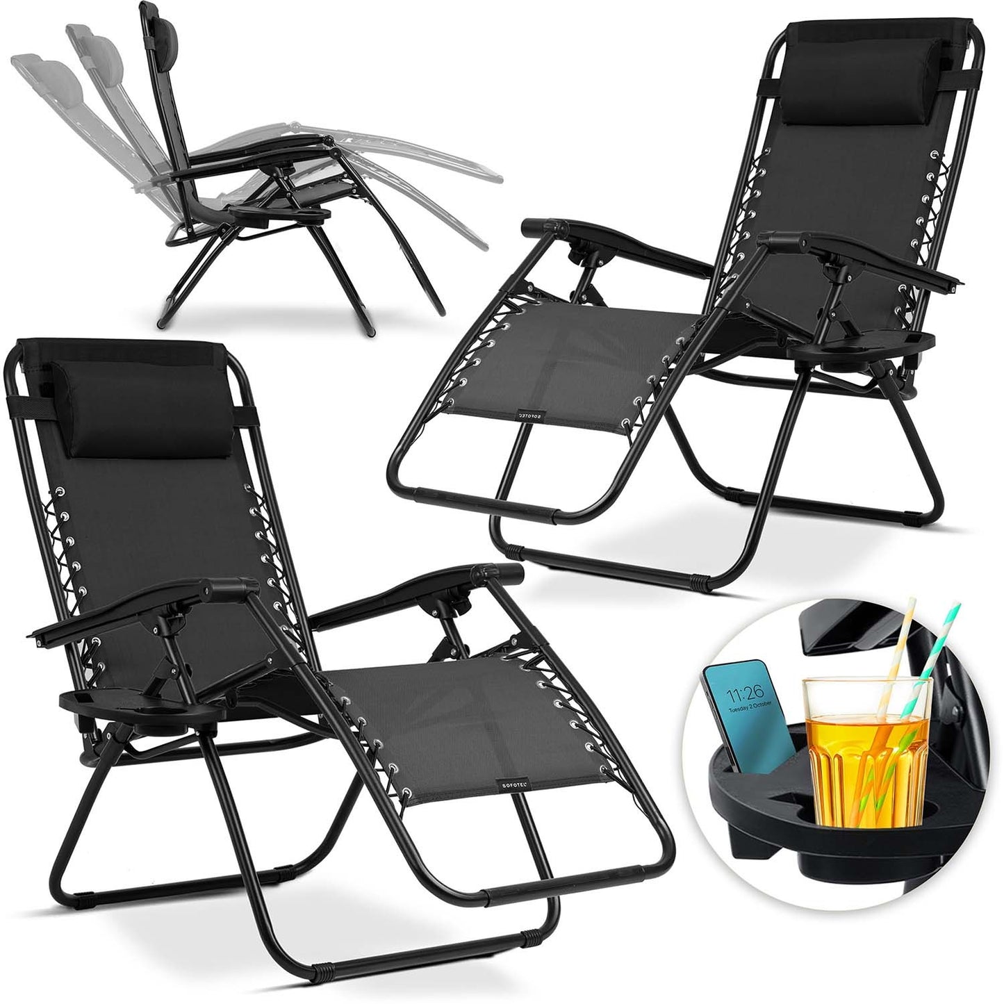 Folding garden lounger with cushion Sofotel ChillWell set of 2 black