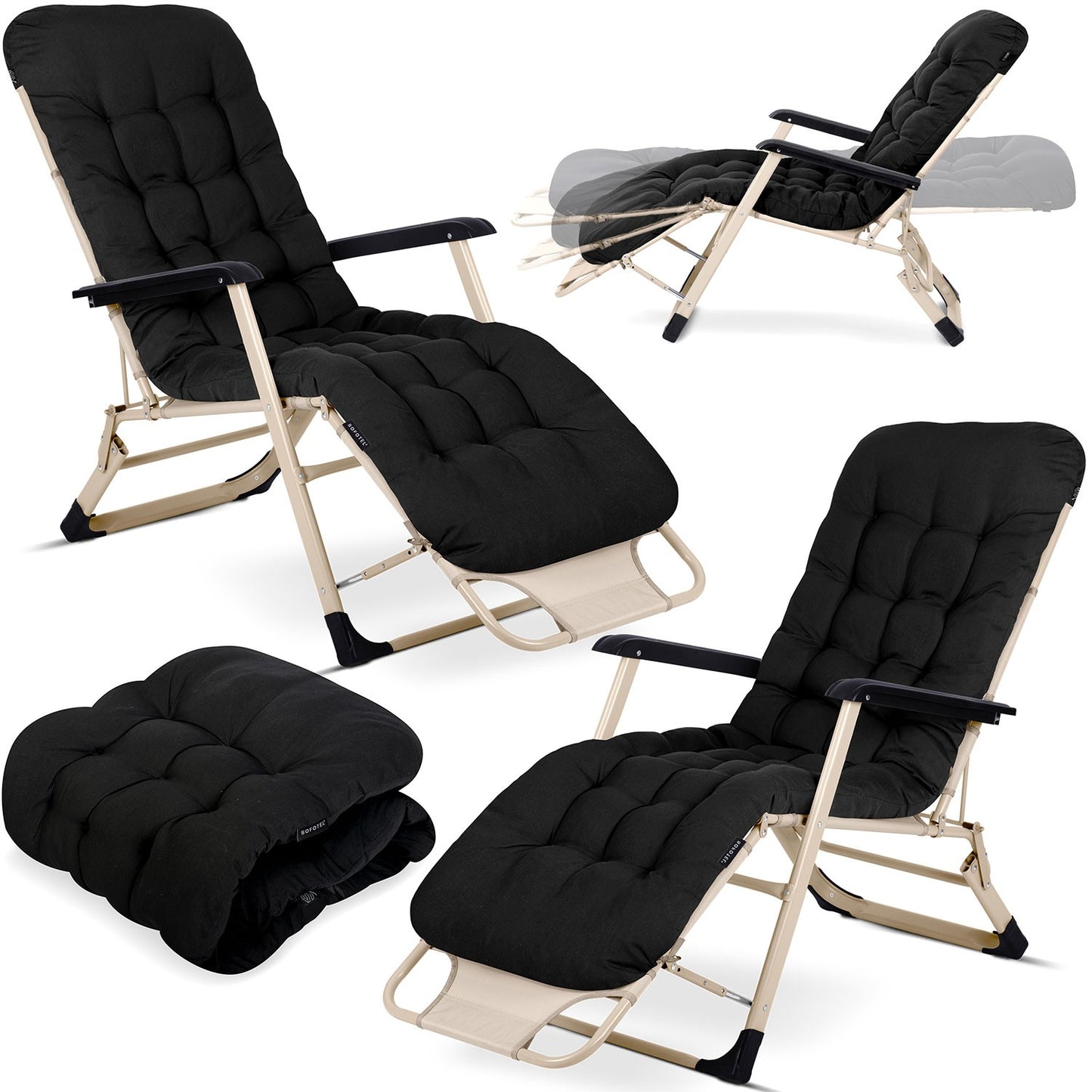 Folding garden lounger with cushion Sofotel ChillWell set of 2 black