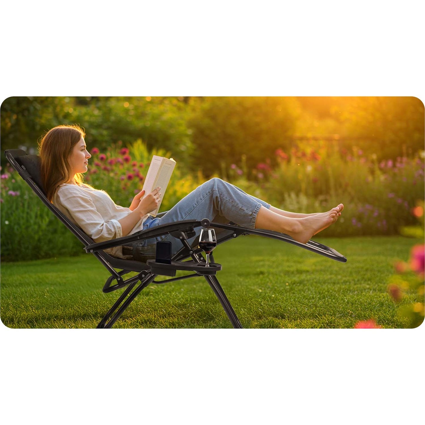 Folding garden lounger with cushion Sofotel ChillWell set of 2 black
