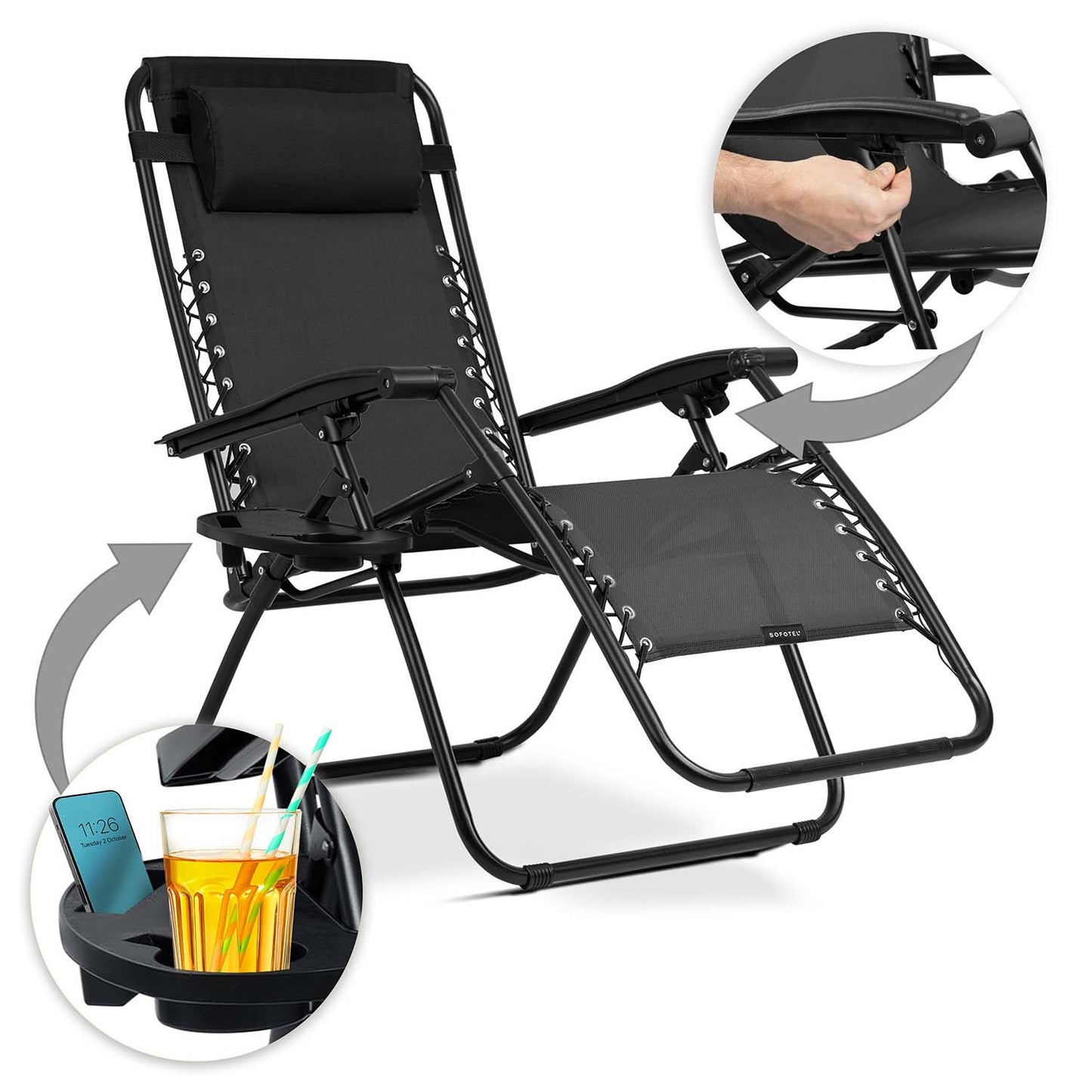 Folding garden lounger with cushion Sofotel ChillWell set of 2 black