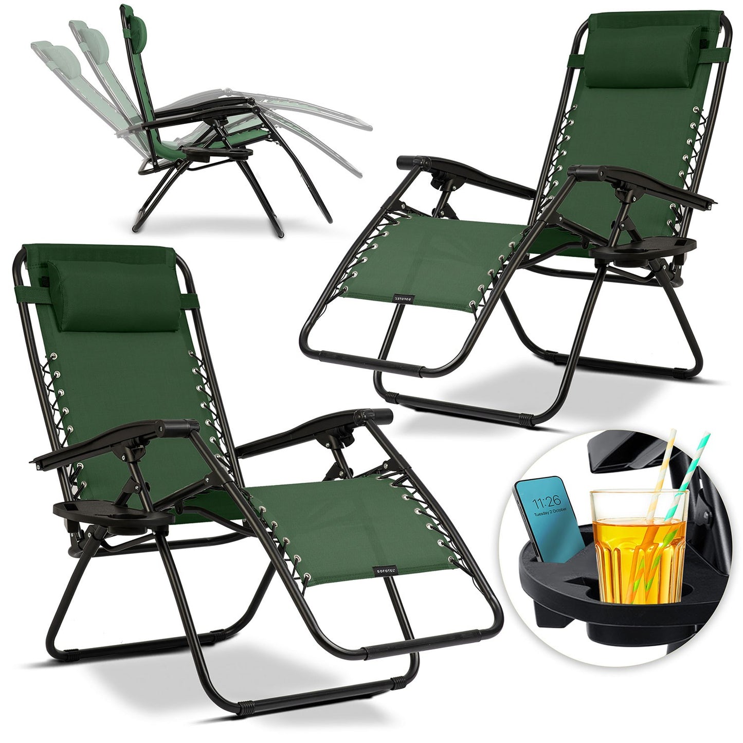 Folding garden lounger with cushion Sofotel ChillWell set of 2 green