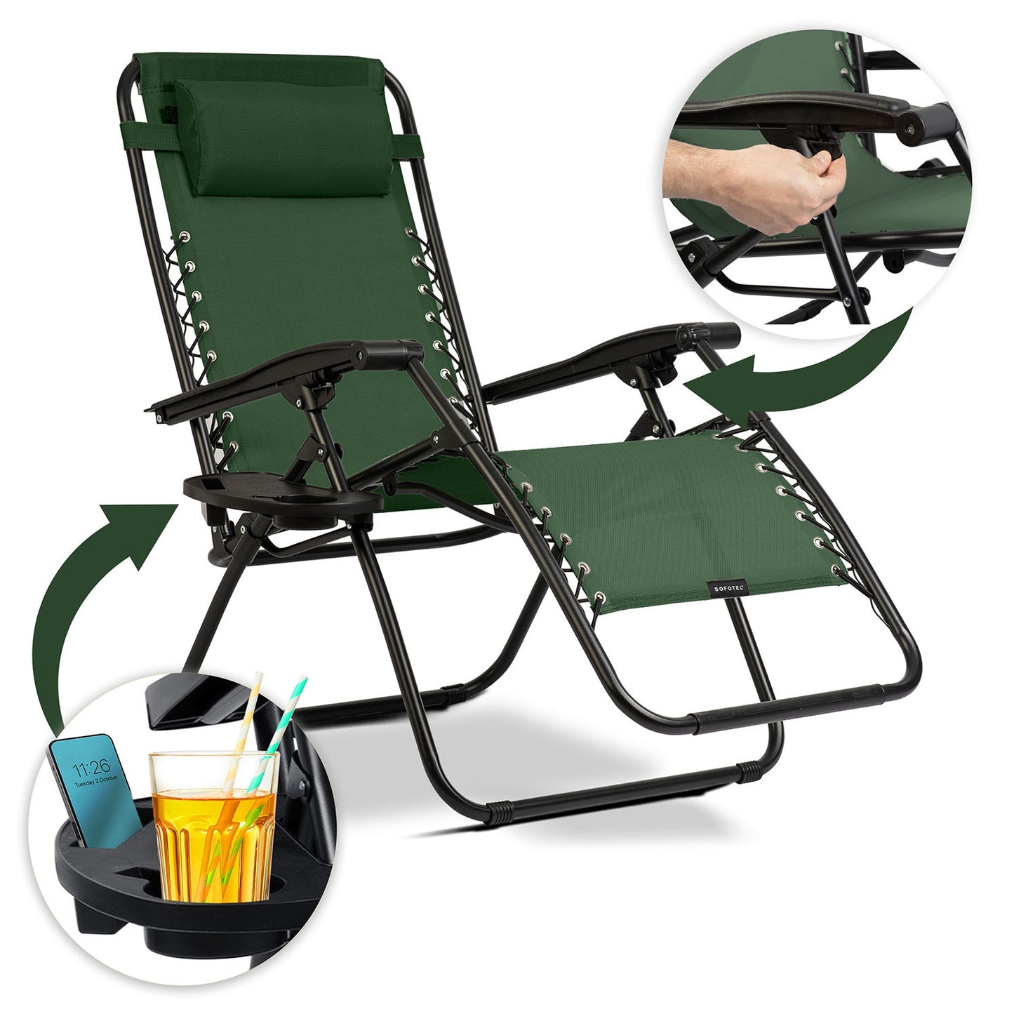 Folding garden lounger with cushion Sofotel ChillWell set of 2 green