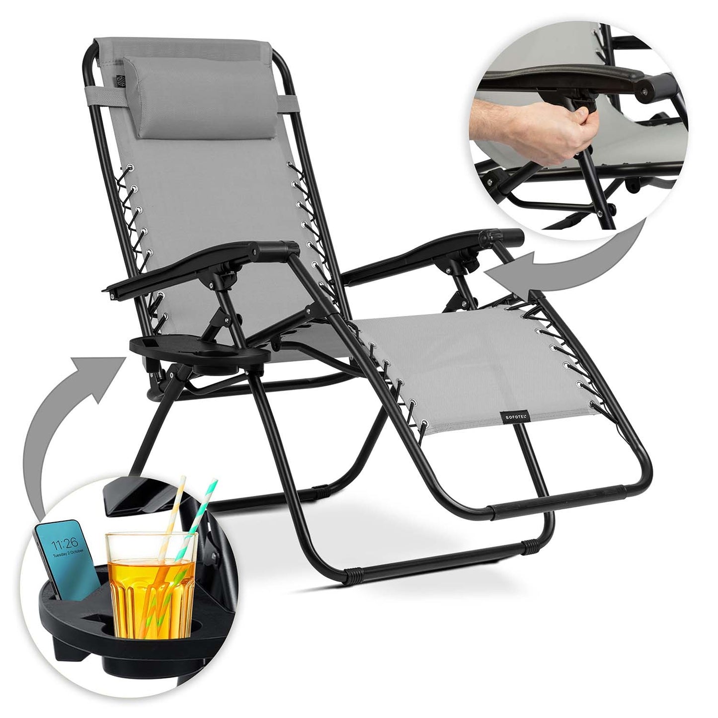 Folding garden lounger with cushion Sofotel ChillWell set of 2 grey