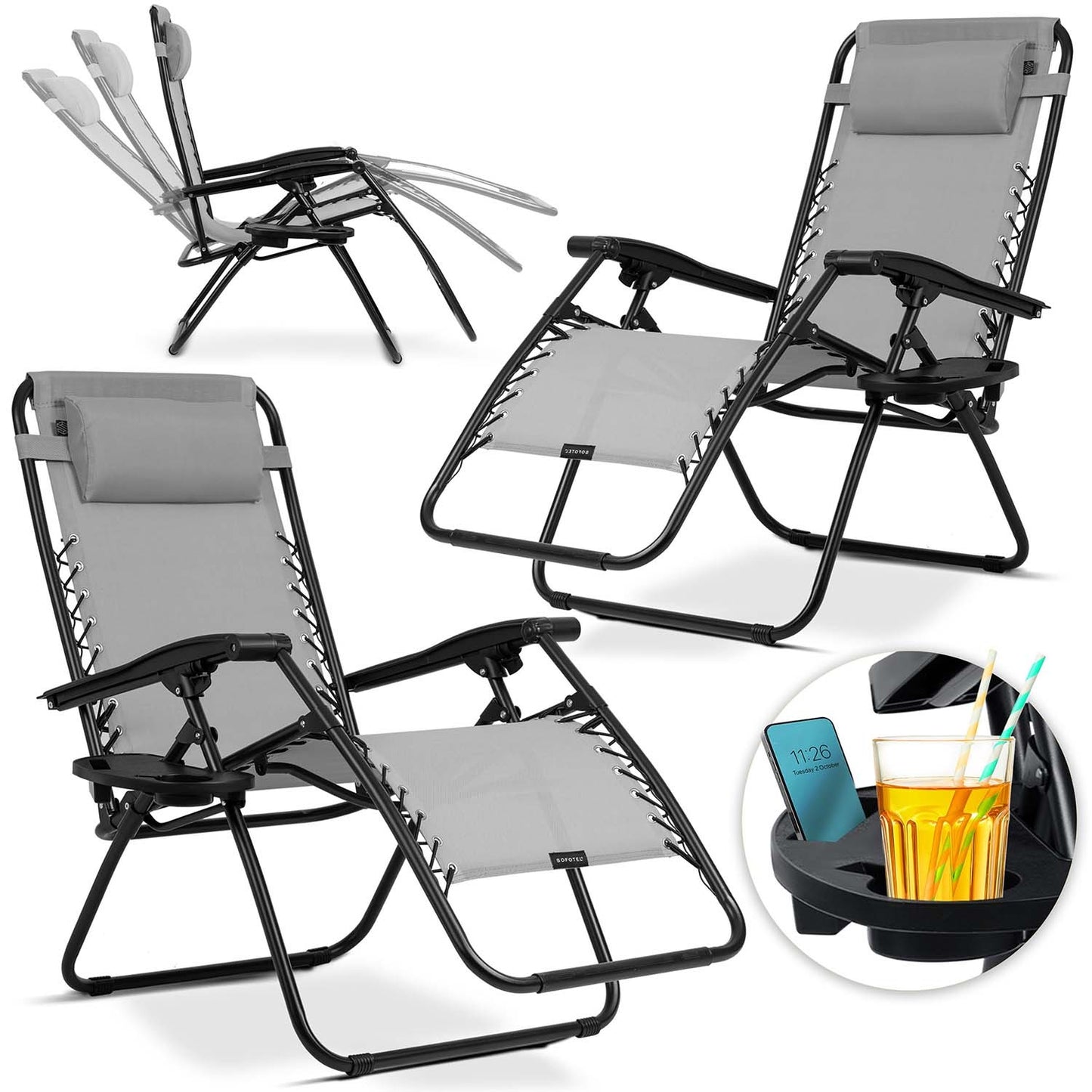 Folding garden lounger with cushion Sofotel ChillWell set of 2 grey