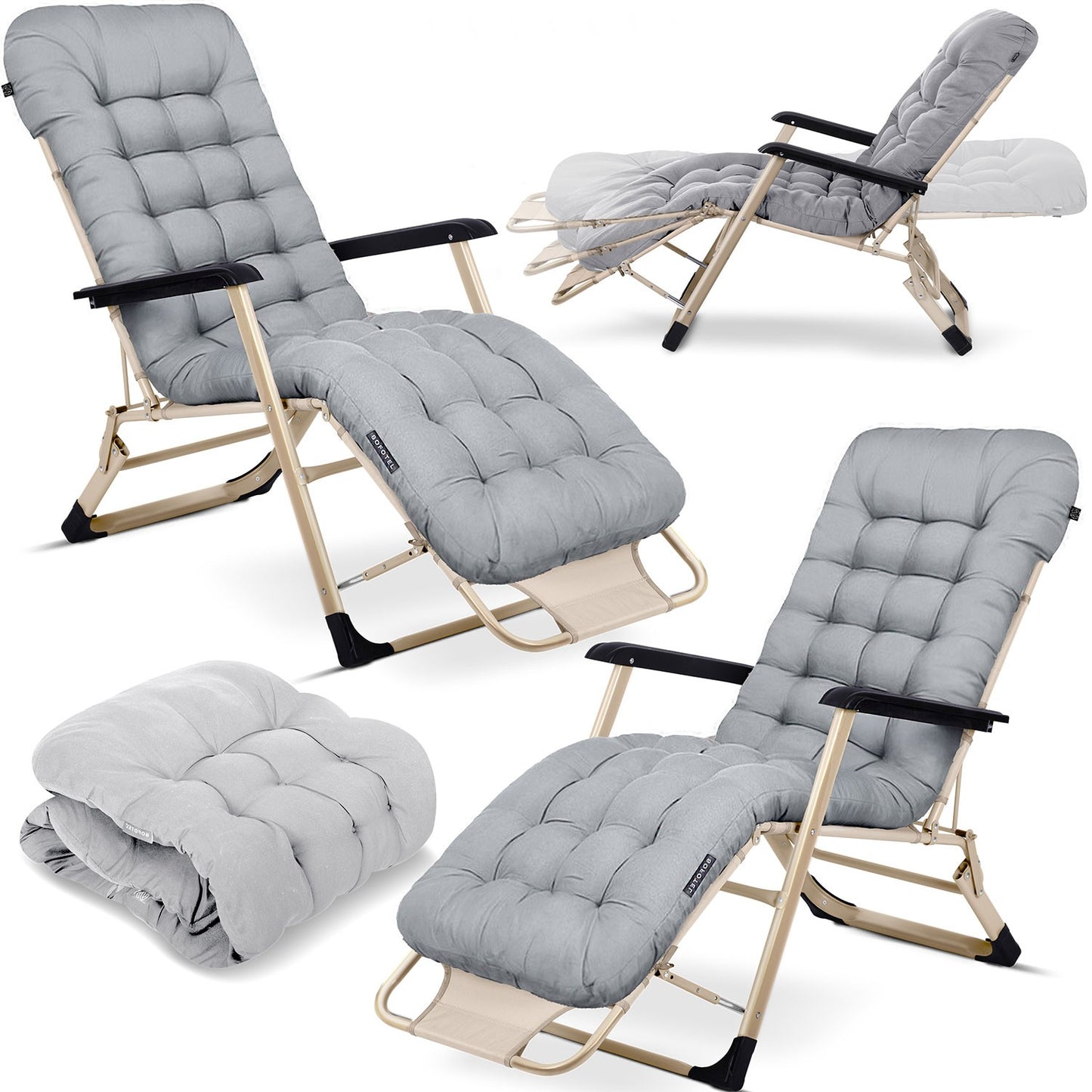 Folding garden lounger with cushion Sofotel ChillWell set of 2 light gray