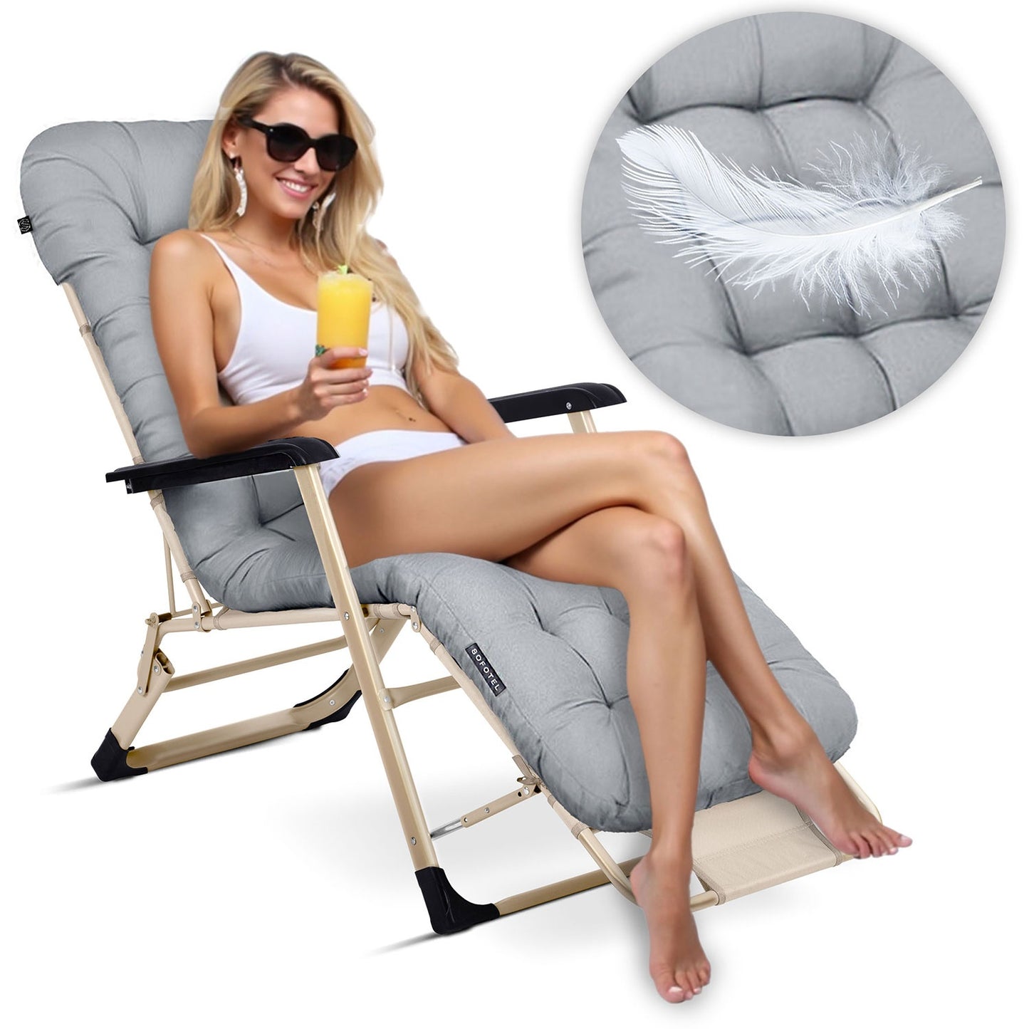 Folding garden lounger with cushion Sofotel ChillWell set of 2 light gray