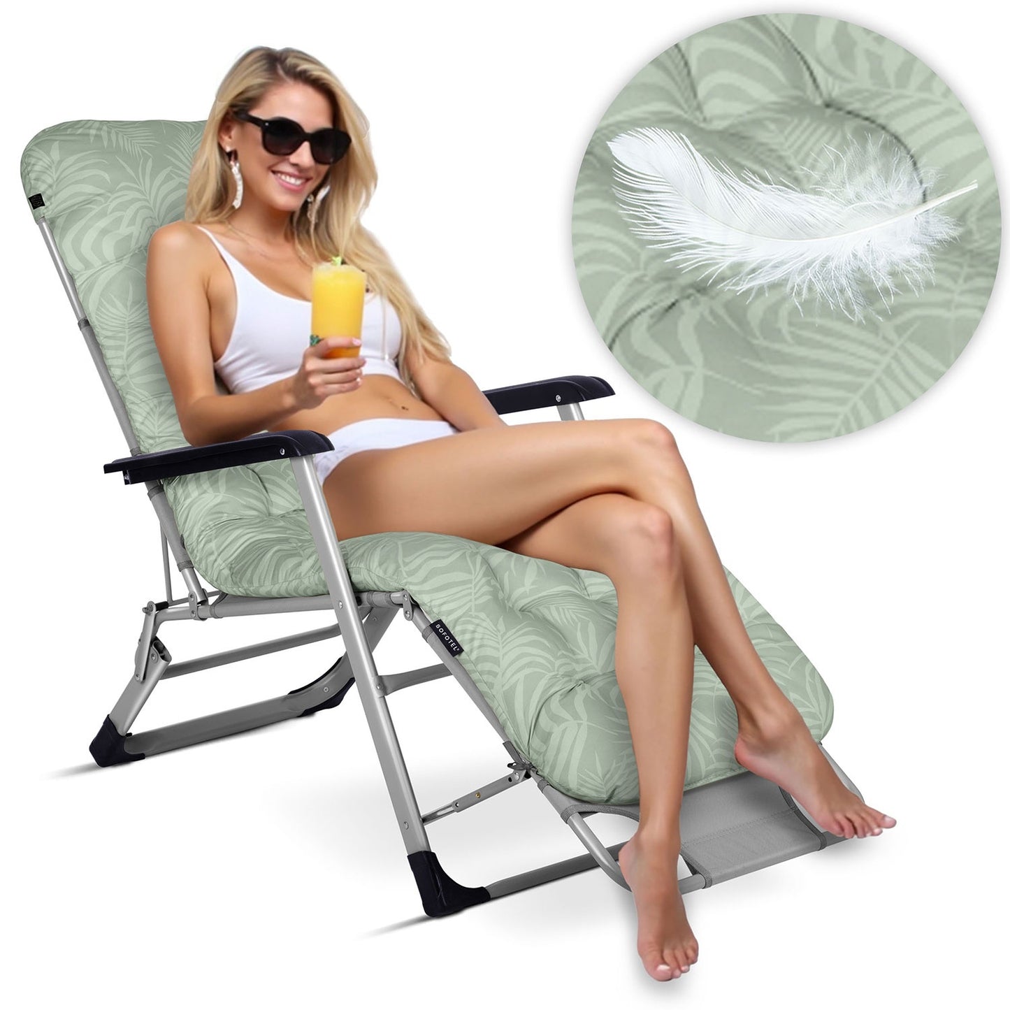 Folding garden lounger with cushion Sofotel ChillWell set of 2 light green
