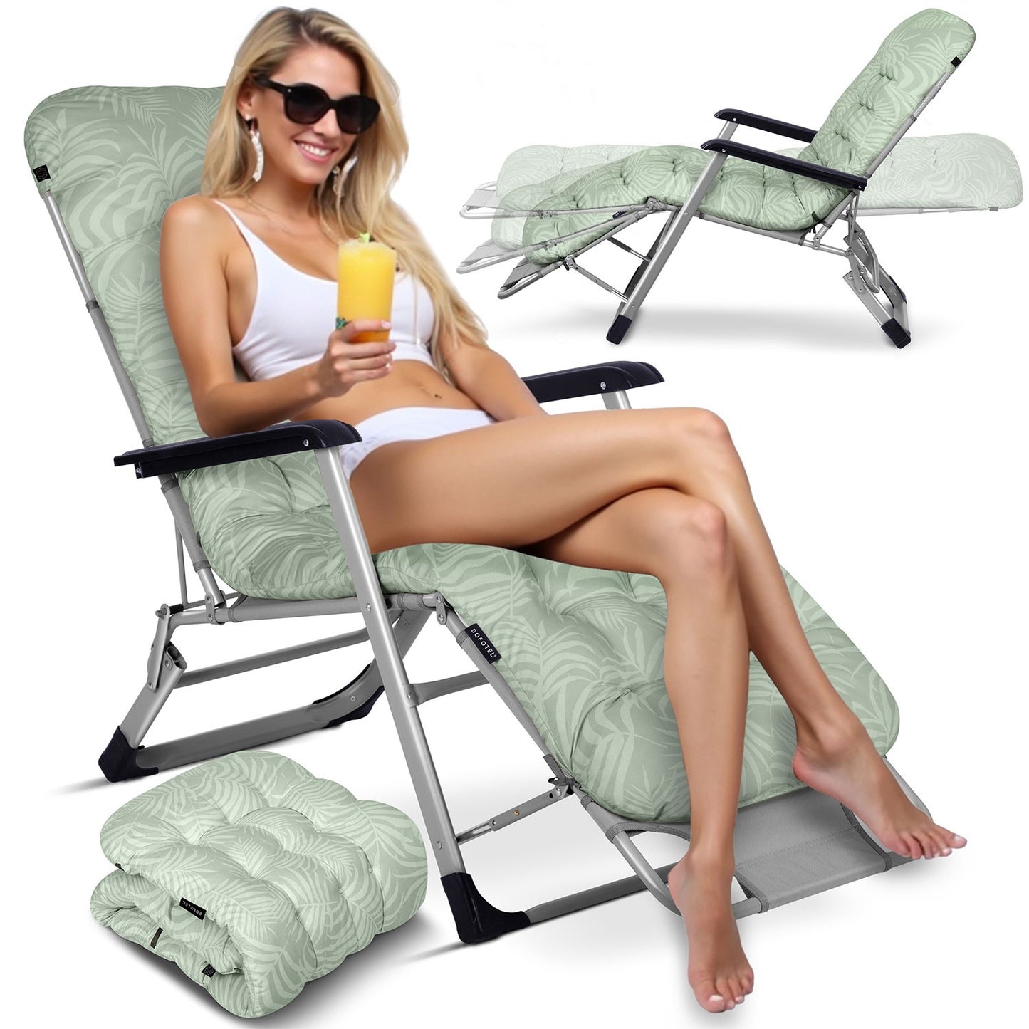 Folding garden lounger with cushion Sofotel ChillWell set of 2 light green