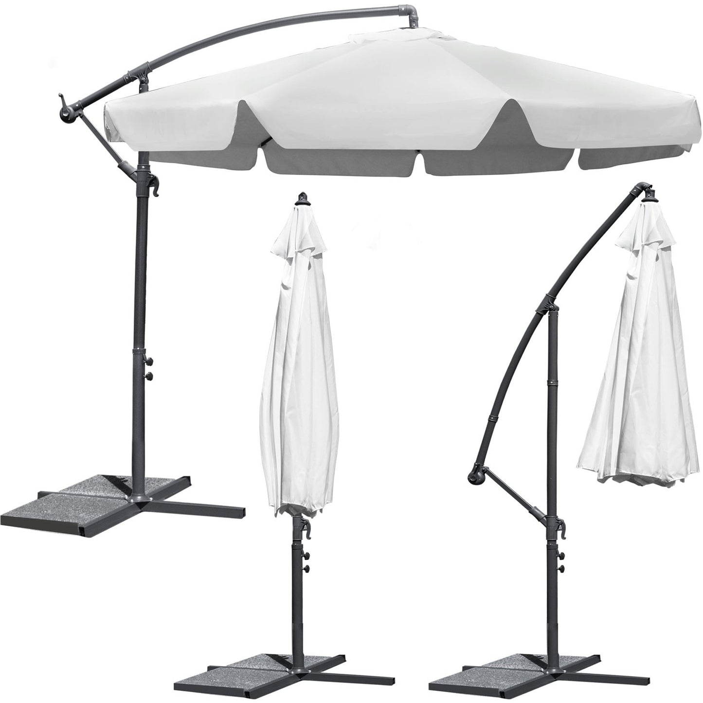 Folding garden parasol, 8 segments, grey, 350 cm