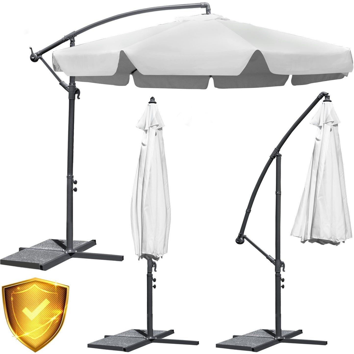 Folding garden parasol, 8 segments, grey, 350 cm