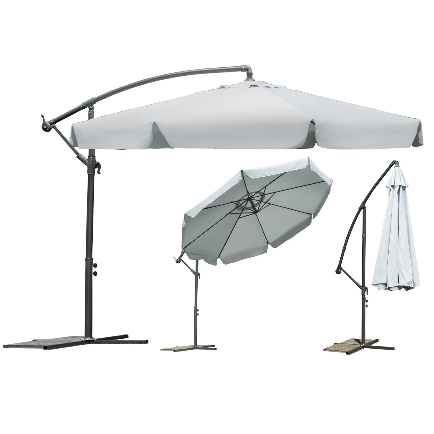 Folding garden parasol, 8 segments, grey, 350 cm