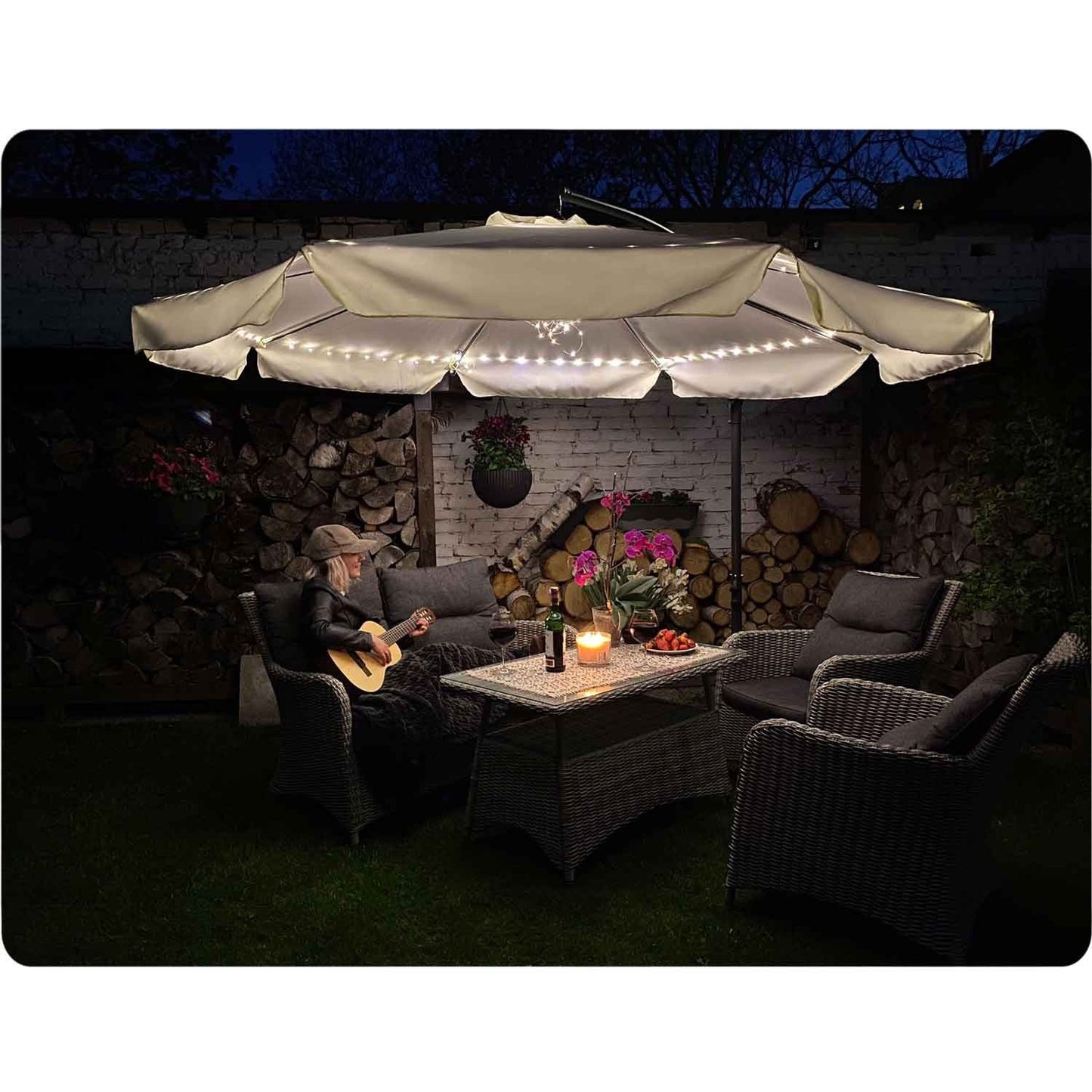 Folding garden parasol, 8 segments, grey, 350 cm