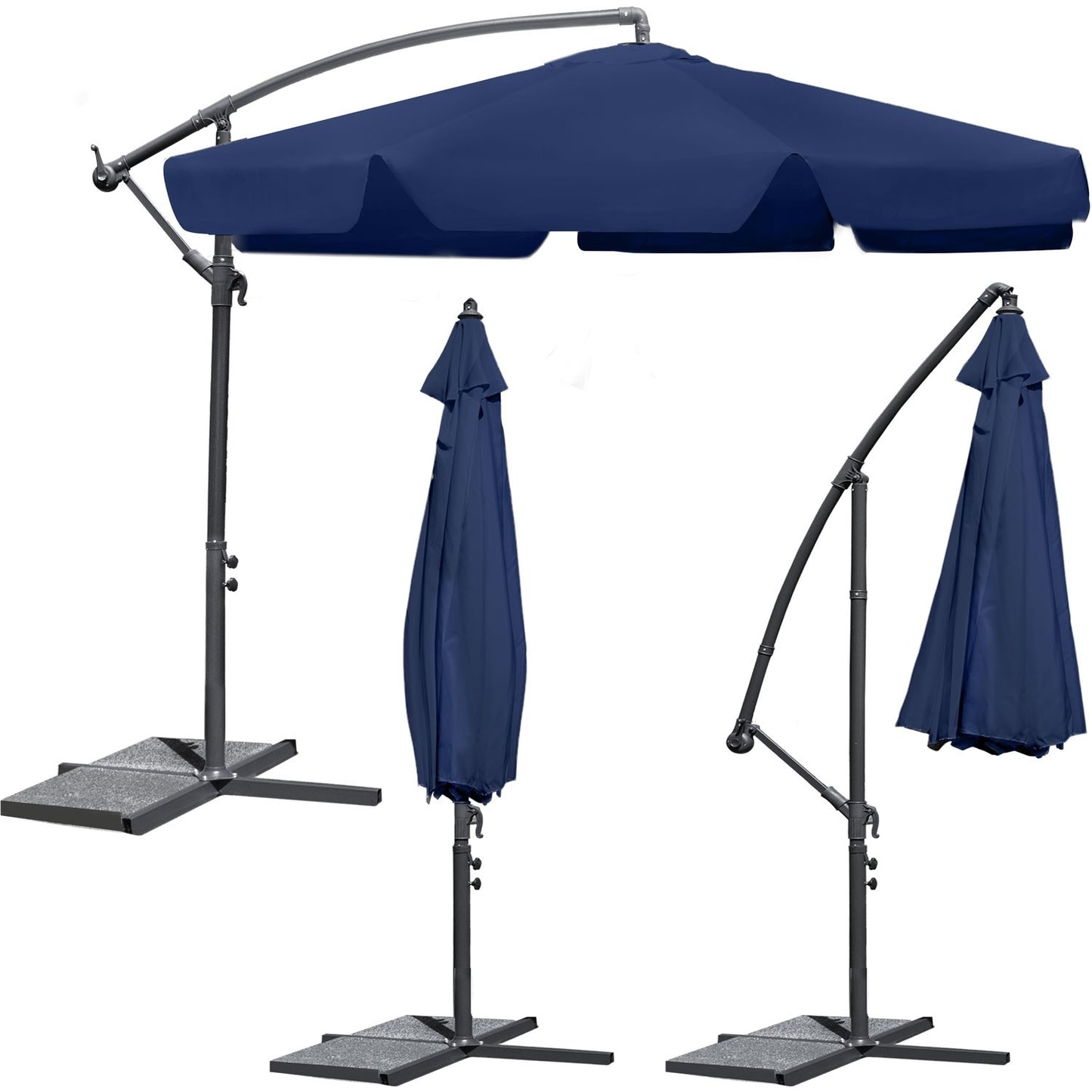 Folding garden parasol with 6 segments, navy blue, 350 cm