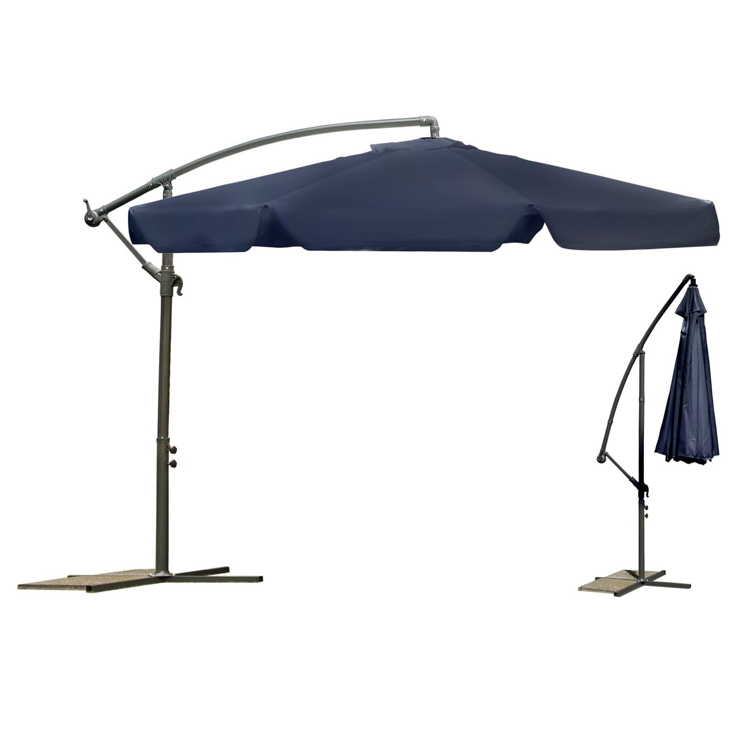 Folding garden parasol with 6 segments, navy blue, 350 cm
