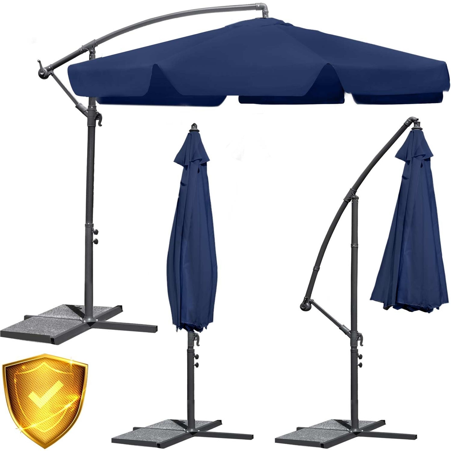 Folding garden parasol with 6 segments, navy blue, 350 cm