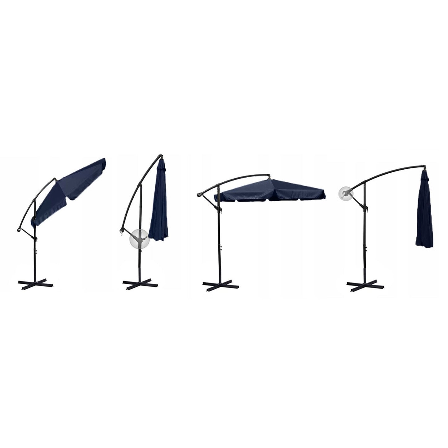 Folding garden parasol with 6 segments, navy blue, 350 cm