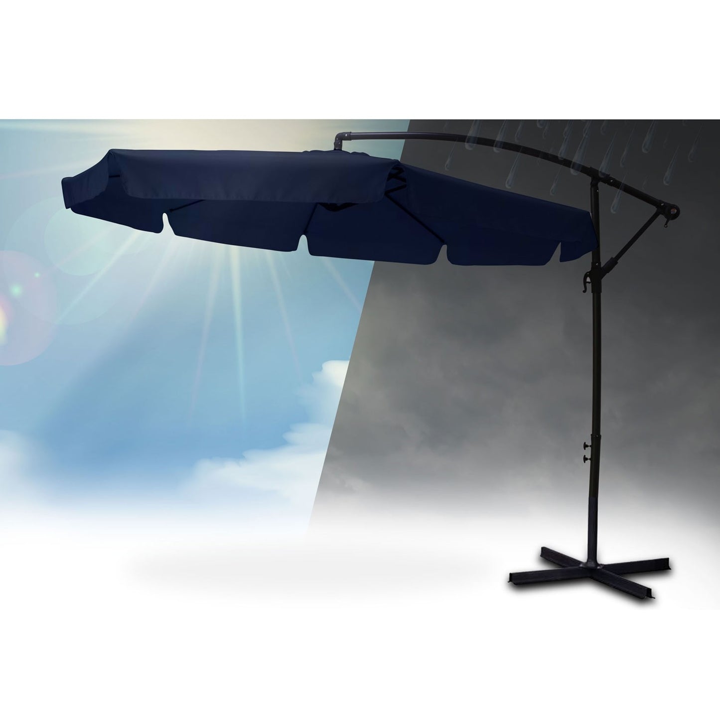 Folding garden parasol with 6 segments, navy blue, 350 cm