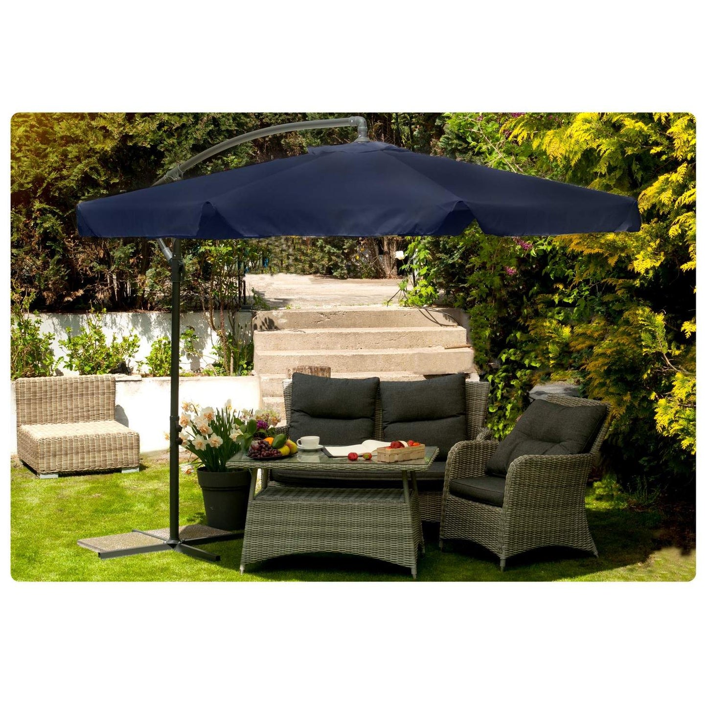 Folding garden parasol with 6 segments, navy blue, 350 cm