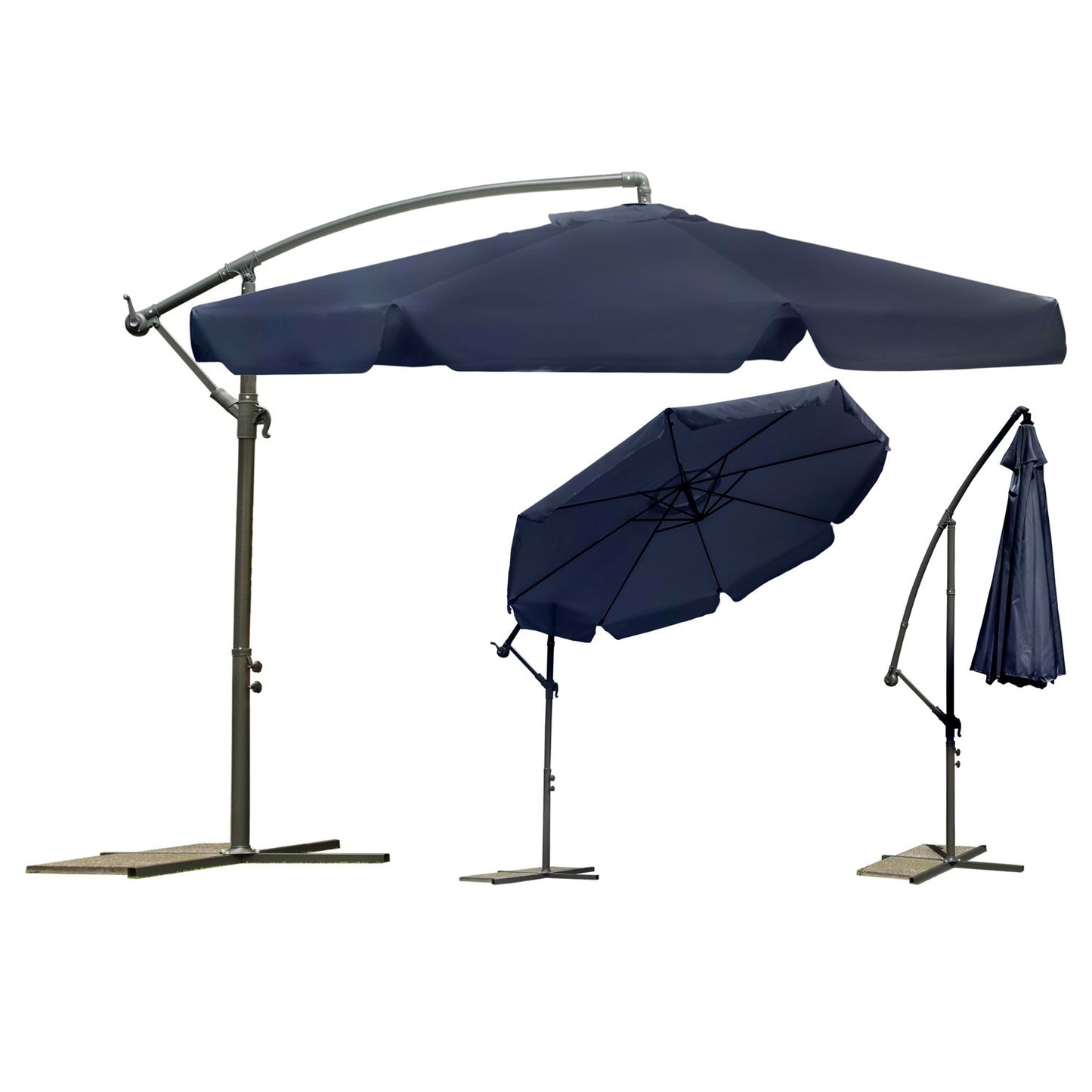 Folding garden parasol with 8 segments, navy blue, 350 cm