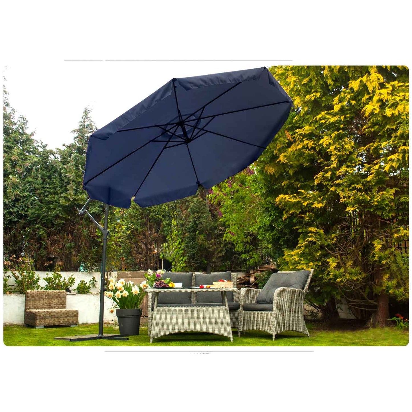 Folding garden parasol with 8 segments, navy blue, 350 cm
