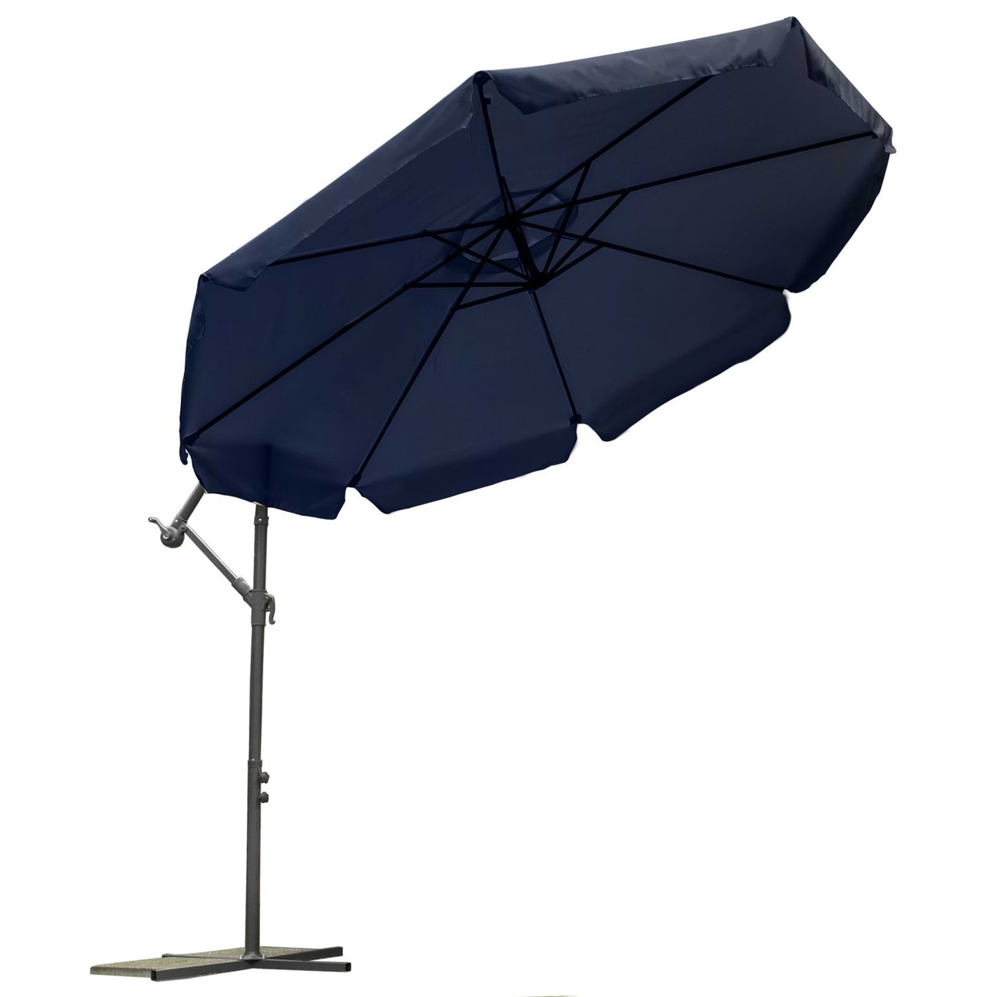 Folding garden parasol with 8 segments, navy blue, 350 cm