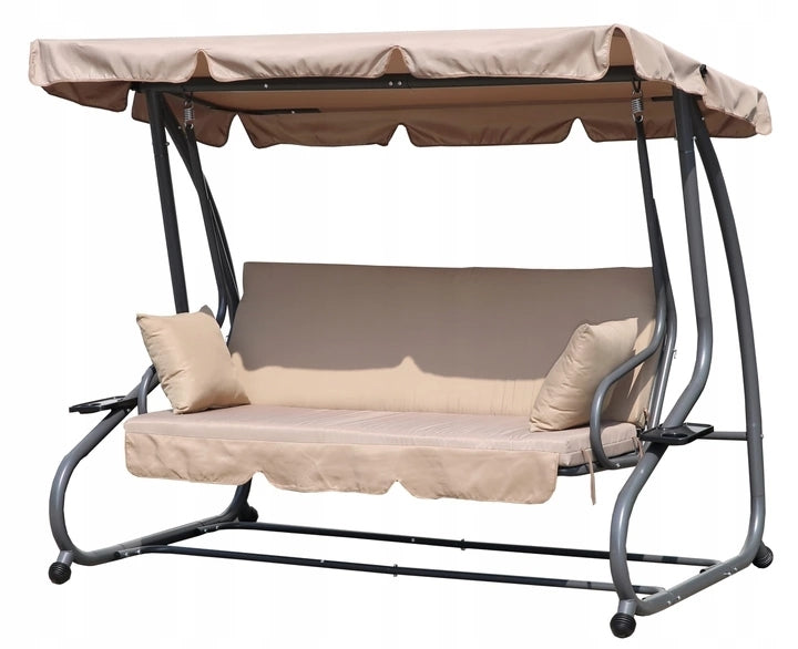 Folding garden swing 2in1, cushions beige