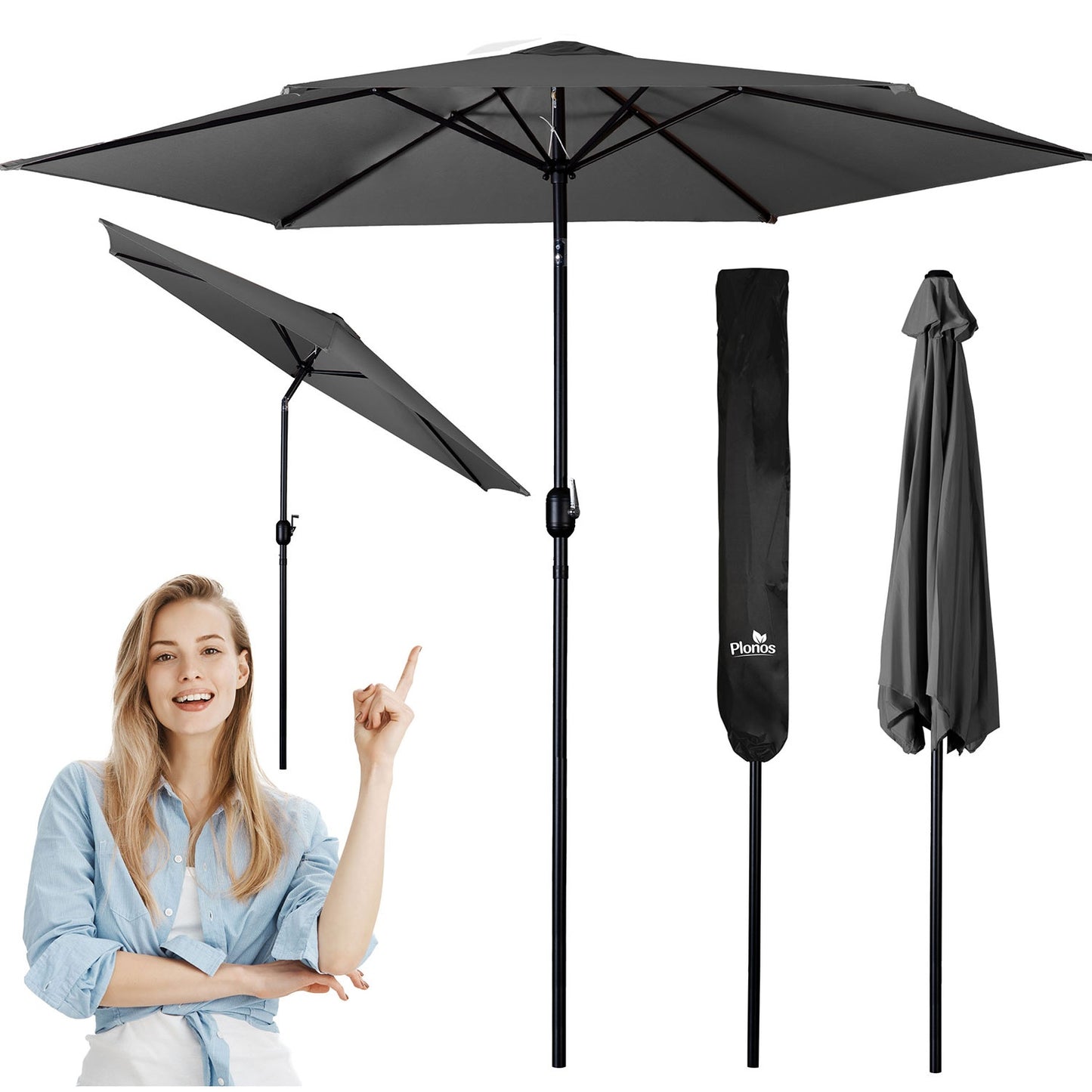 Folding garden umbrella 6 segments 300 cm with cover Plonos PL-884