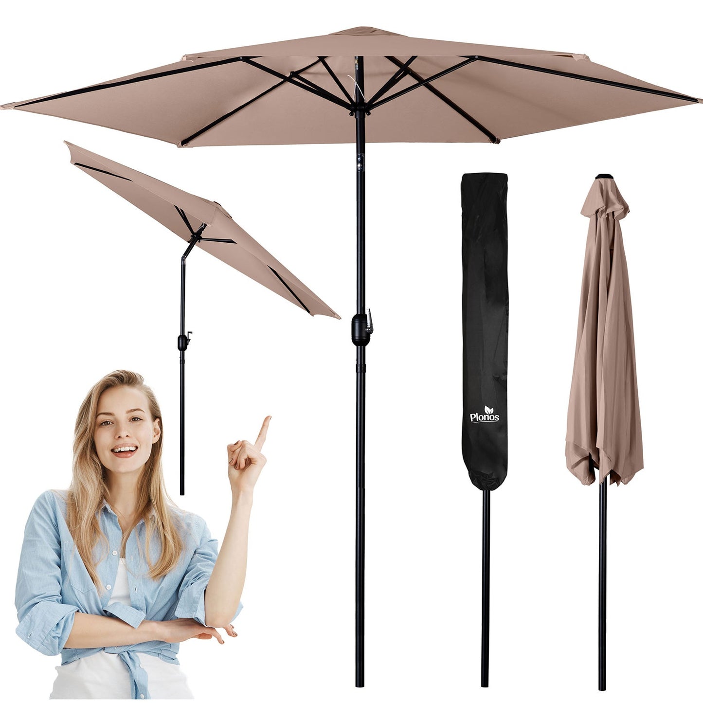 Folding garden umbrella 6 segments 300 cm with cover Plonos PL-884