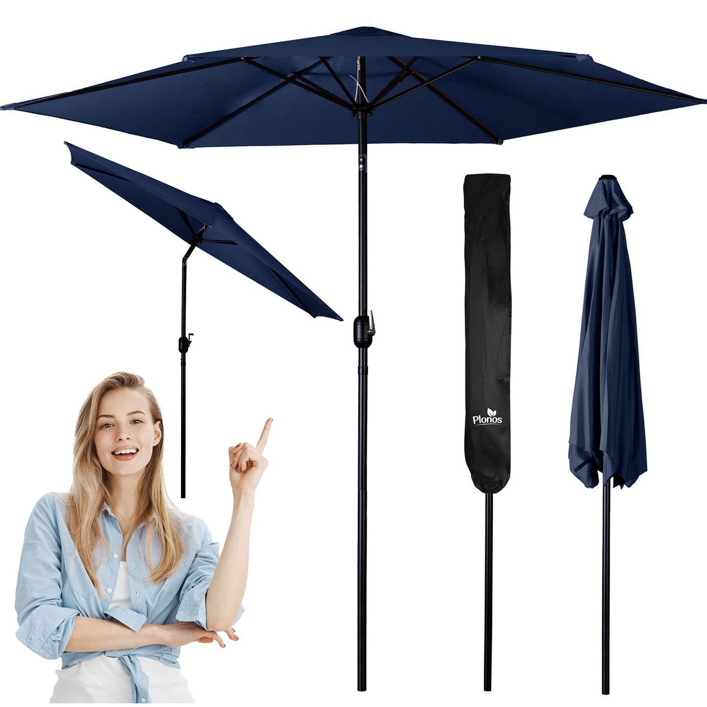 Folding garden umbrella 6 segments 300 cm with cover Plonos PL-884