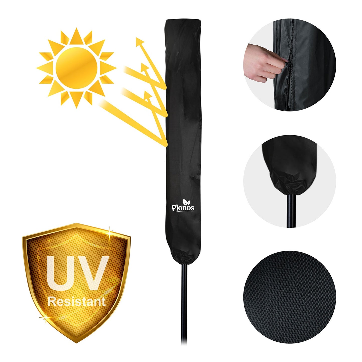 Folding garden umbrella 6 segments 300 cm with cover Plonos PL-884