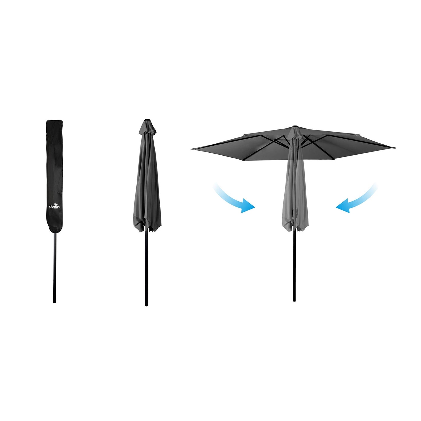 Folding garden umbrella 6 segments 300 cm with cover Plonos PL-884