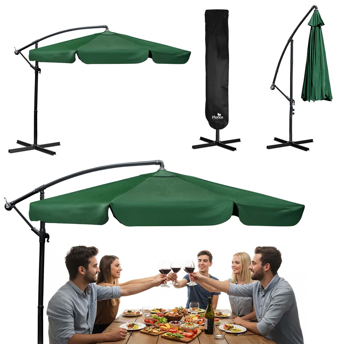 Folding garden umbrella 6 segments 350 cm with cover Plonos PL-880