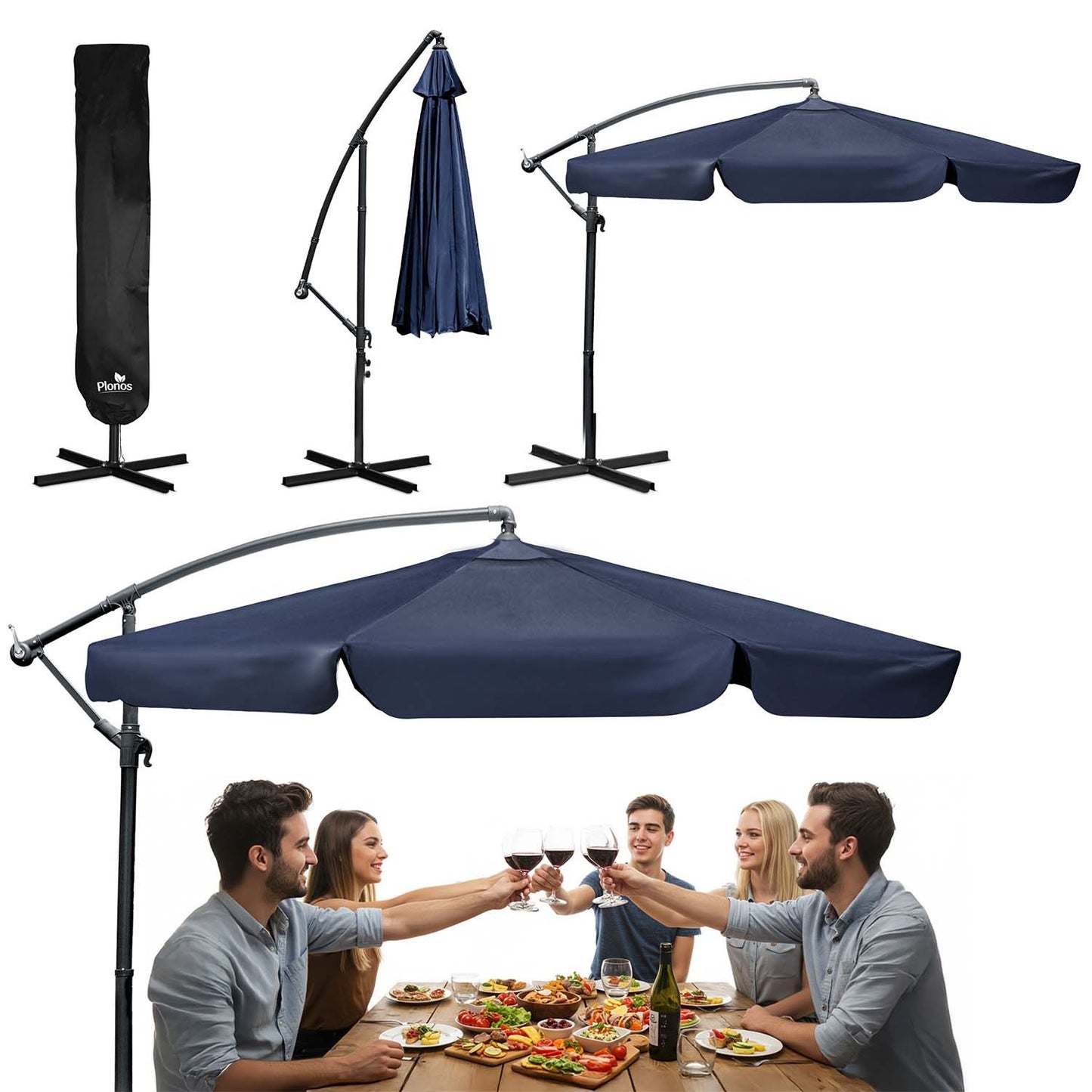 Folding garden umbrella 6 segments 350 cm with cover Plonos PL-880