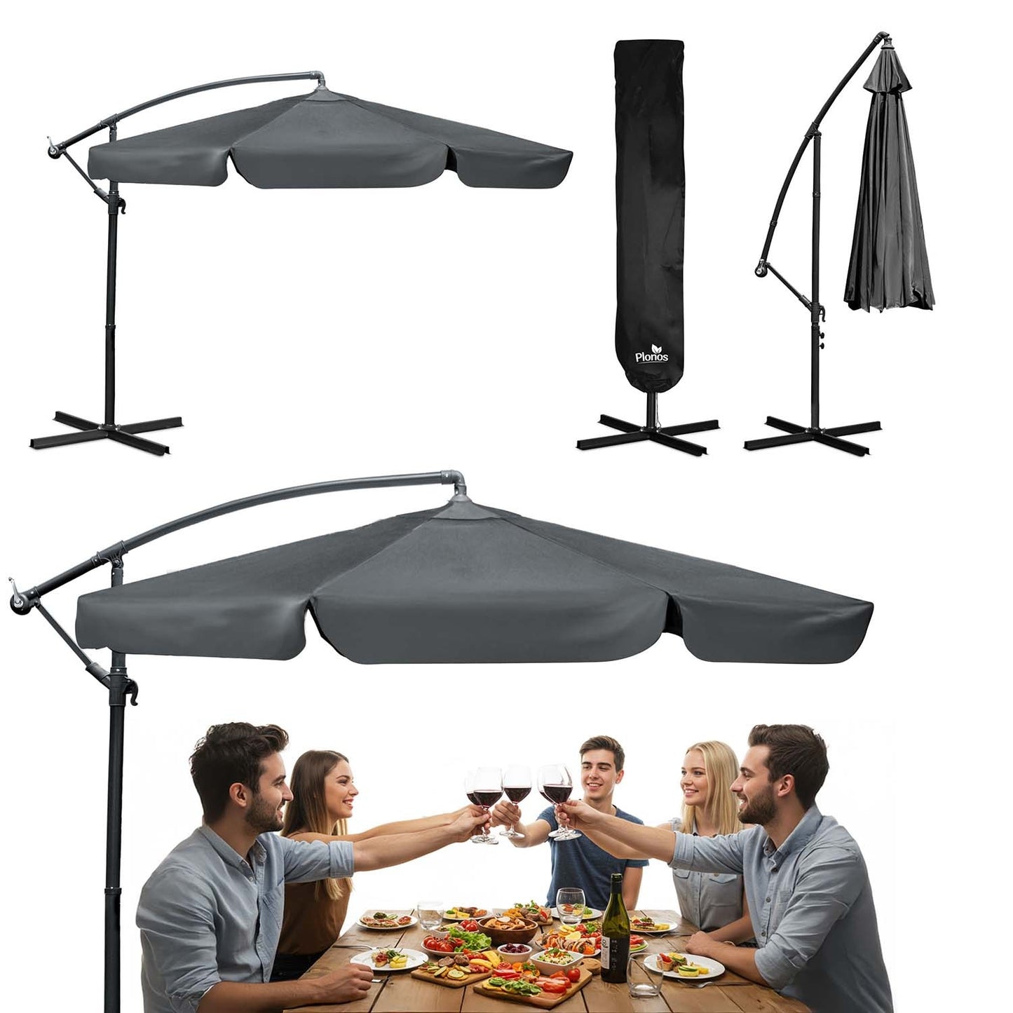 Folding garden umbrella 6 segments 350 cm with cover Plonos PL-880