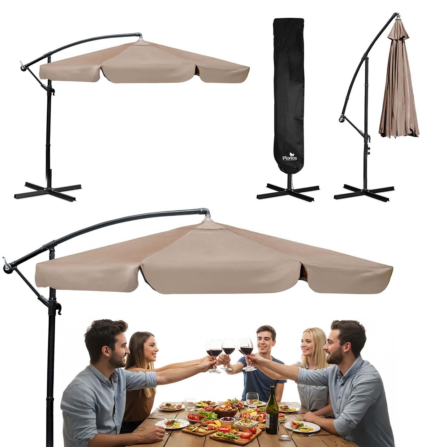 Folding garden umbrella 6 segments 350 cm with cover Plonos PL-880