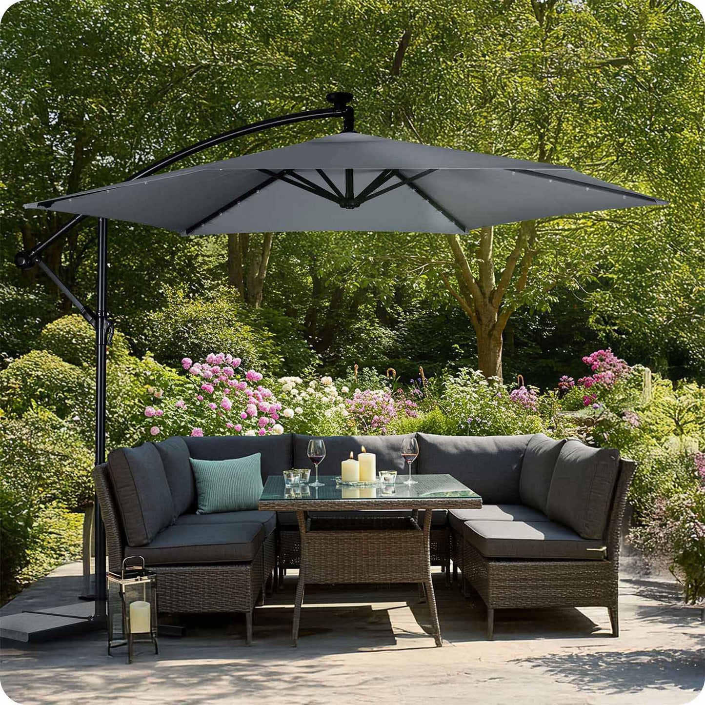 Folding garden umbrella 6 segments 350 cm with cover and lights Plonos PL-882
