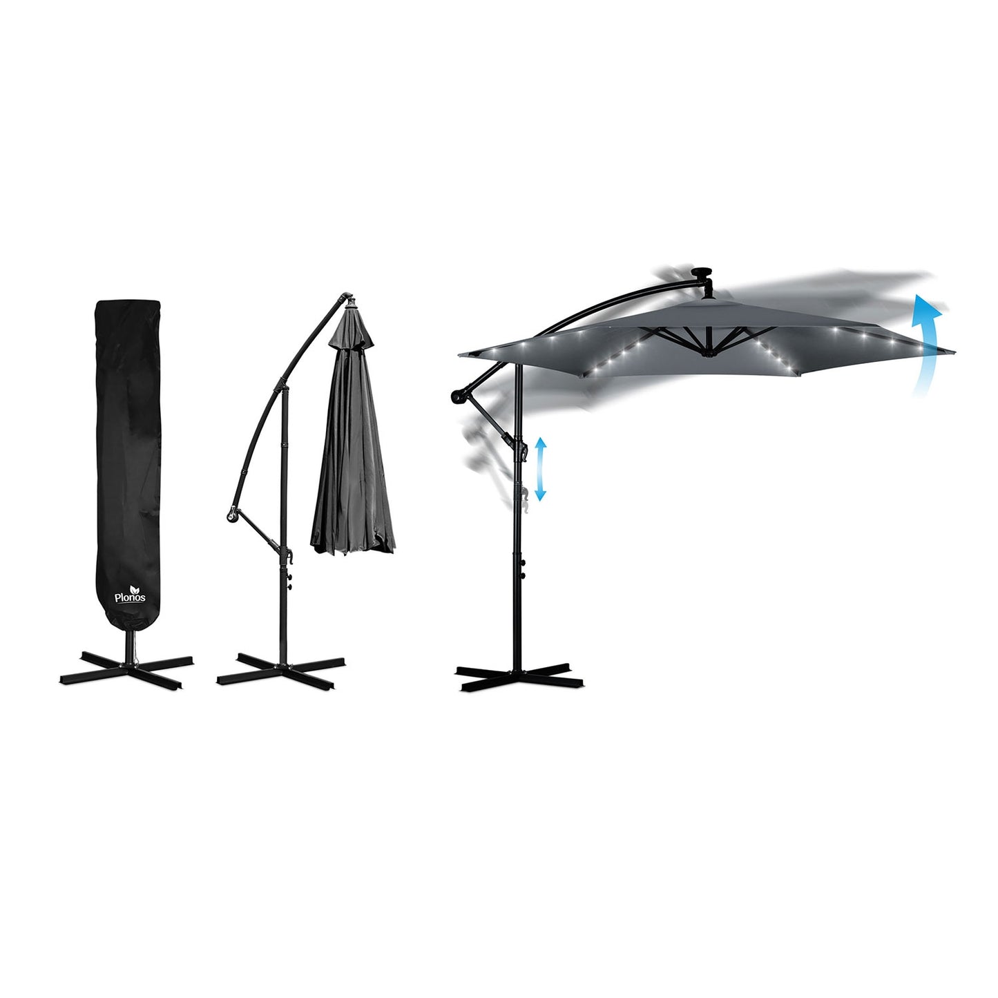 Folding garden umbrella 6 segments 350 cm with cover and lights Plonos PL-882