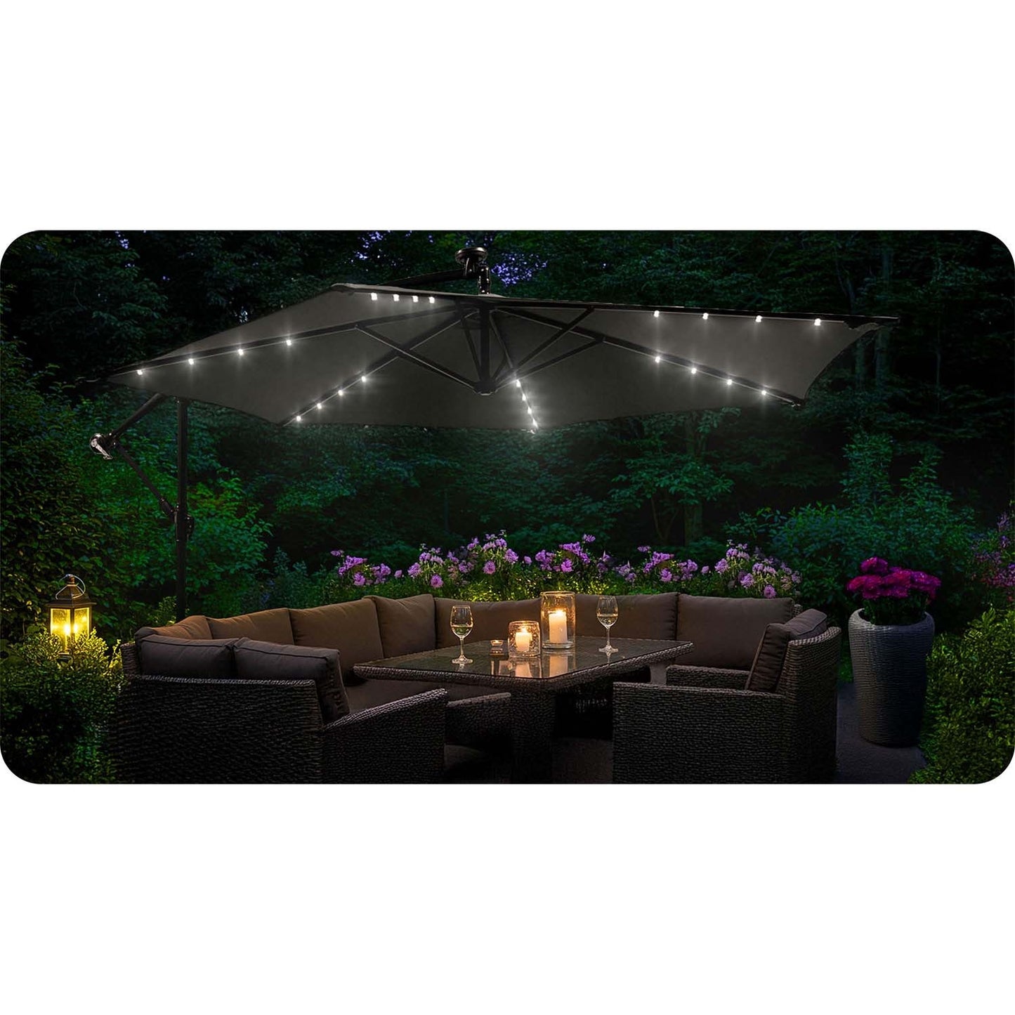 Folding garden umbrella 6 segments 350 cm with cover and lights Plonos PL-882