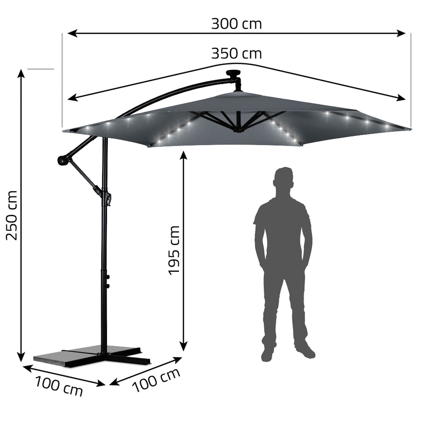 Folding garden umbrella 6 segments 350 cm with cover and lights Plonos PL-882