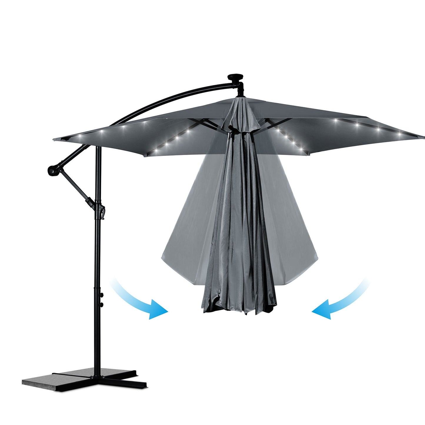Folding garden umbrella 6 segments 350 cm with cover and lights Plonos PL-882