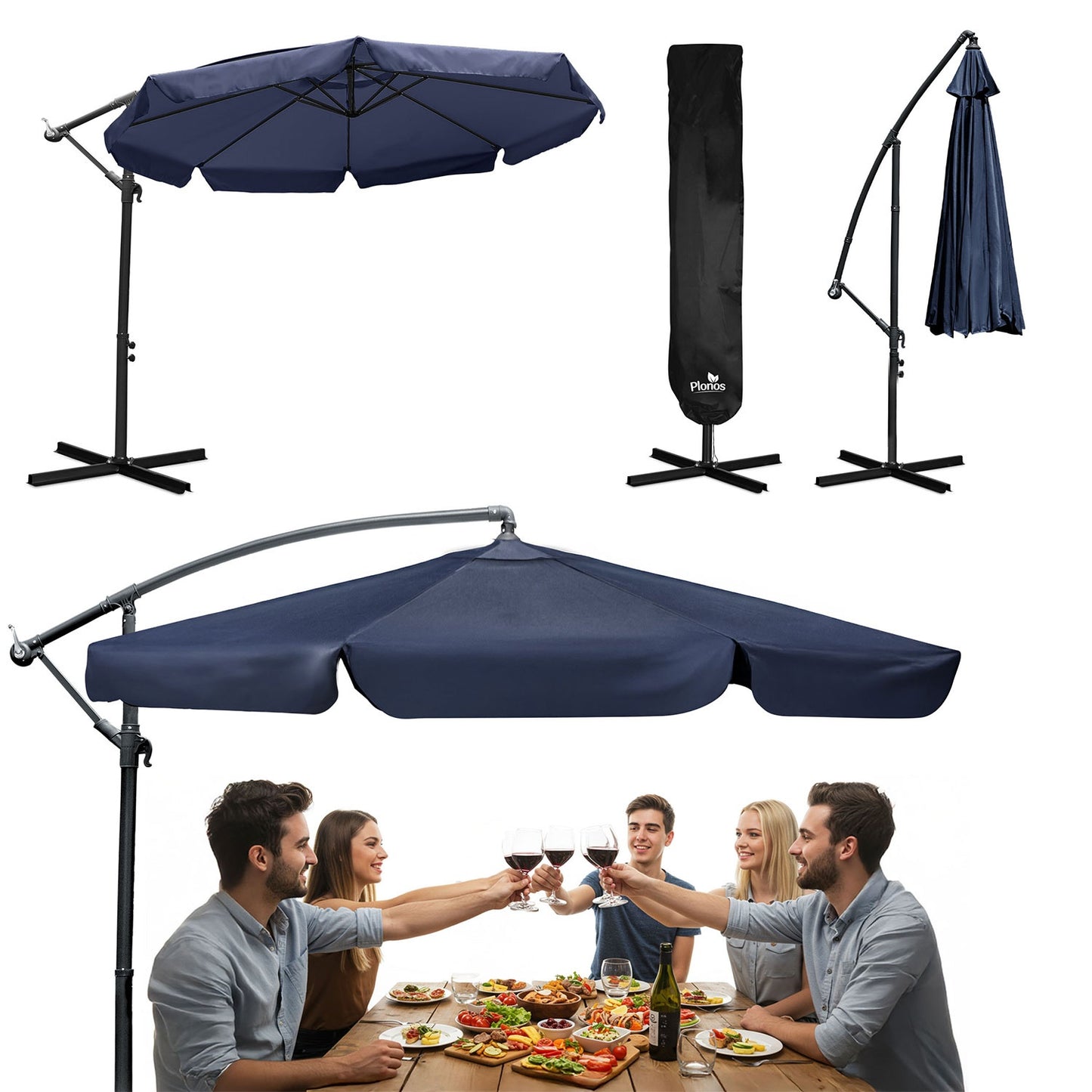 Folding garden umbrella 8 segments 350 cm with cover Plonos PL-881