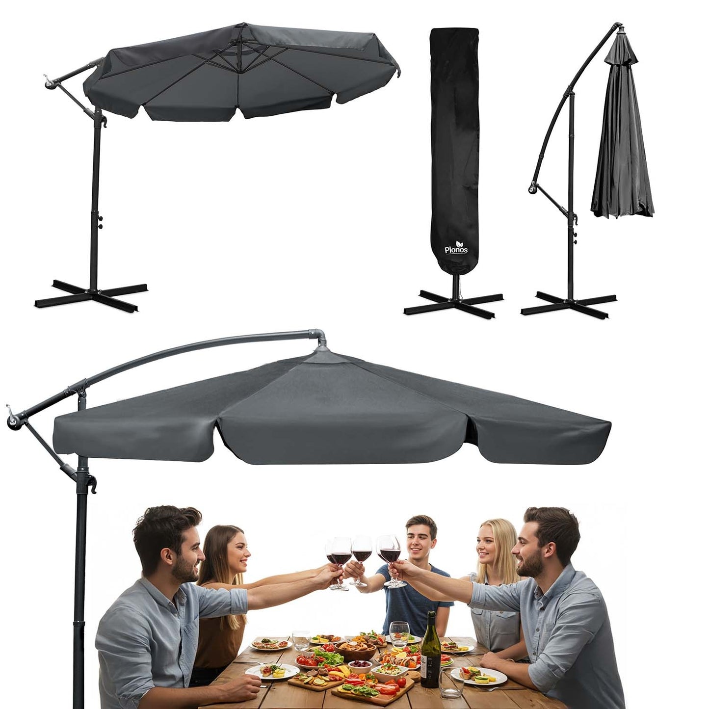 Folding garden umbrella 8 segments 350 cm with cover Plonos PL-881