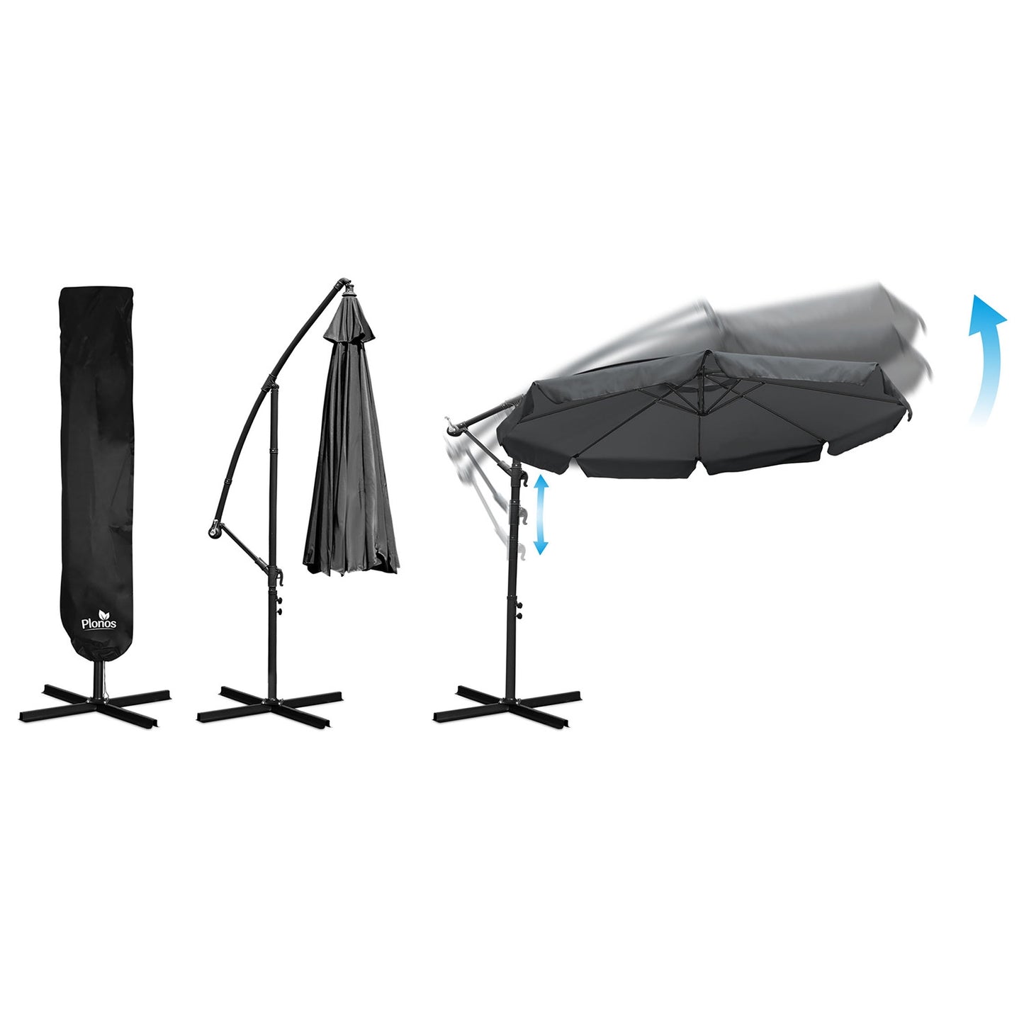 Folding garden umbrella 8 segments 350 cm with cover Plonos PL-881