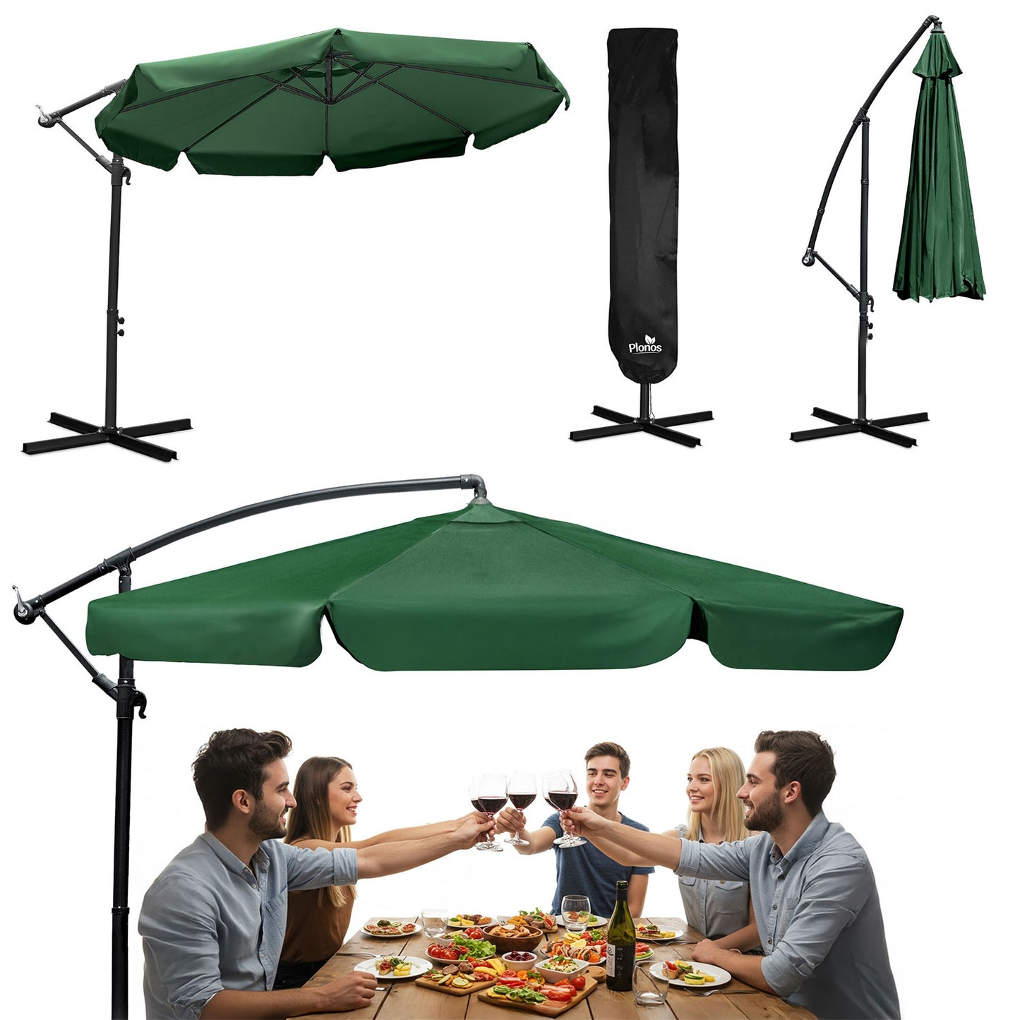 Folding garden umbrella 8 segments 350 cm with cover Plonos PL-881