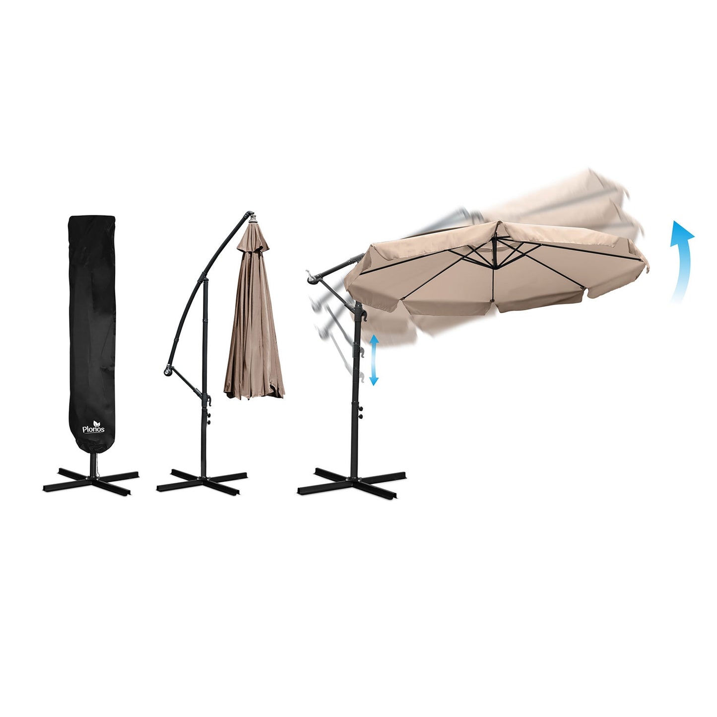 Folding garden umbrella 8 segments 350 cm with cover Plonos PL-881