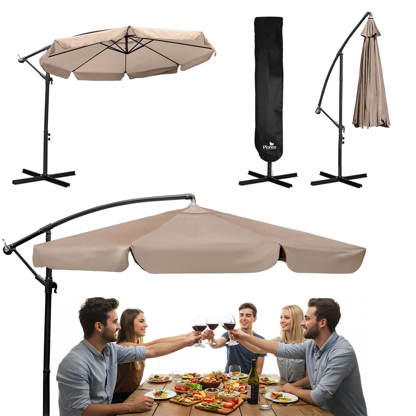 Folding garden umbrella 8 segments 350 cm with cover Plonos PL-881