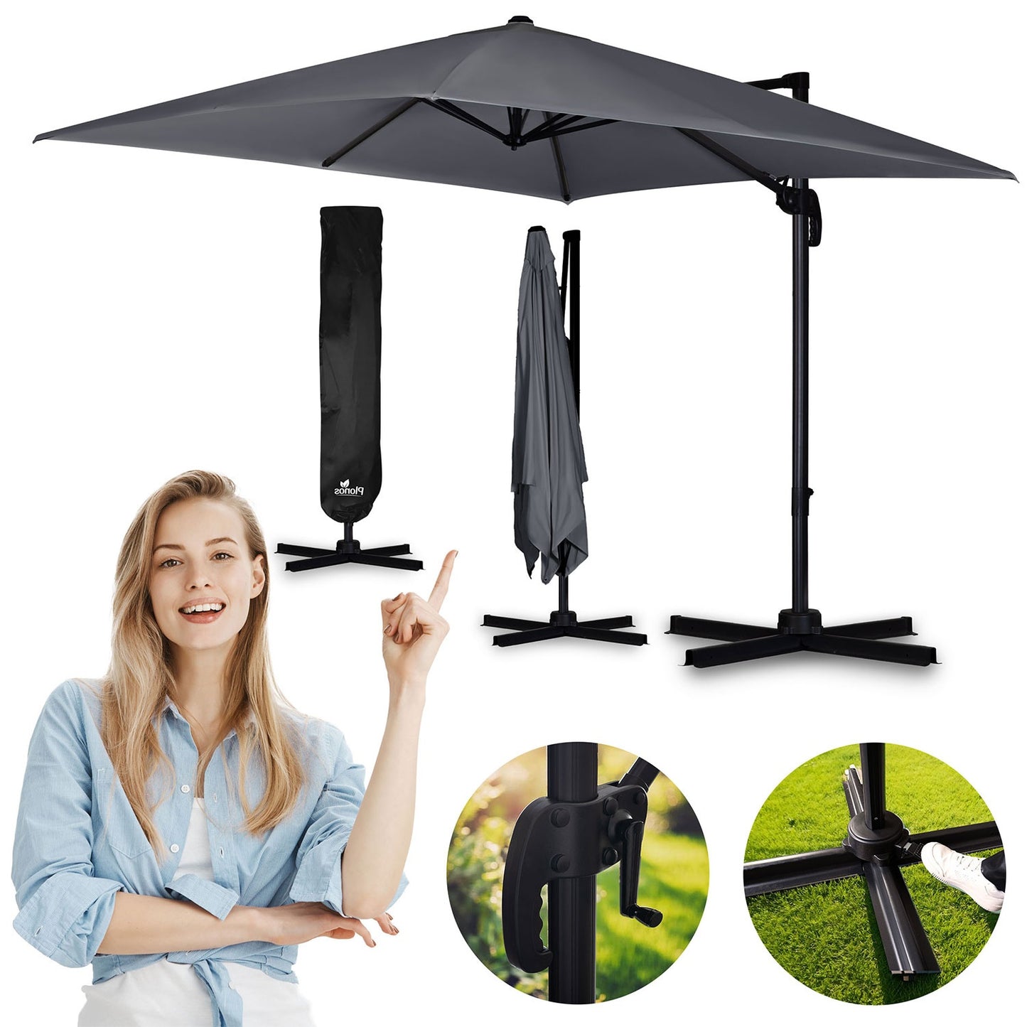 Folding garden umbrella 8 segments 420 cm with cover Plonos PL-883